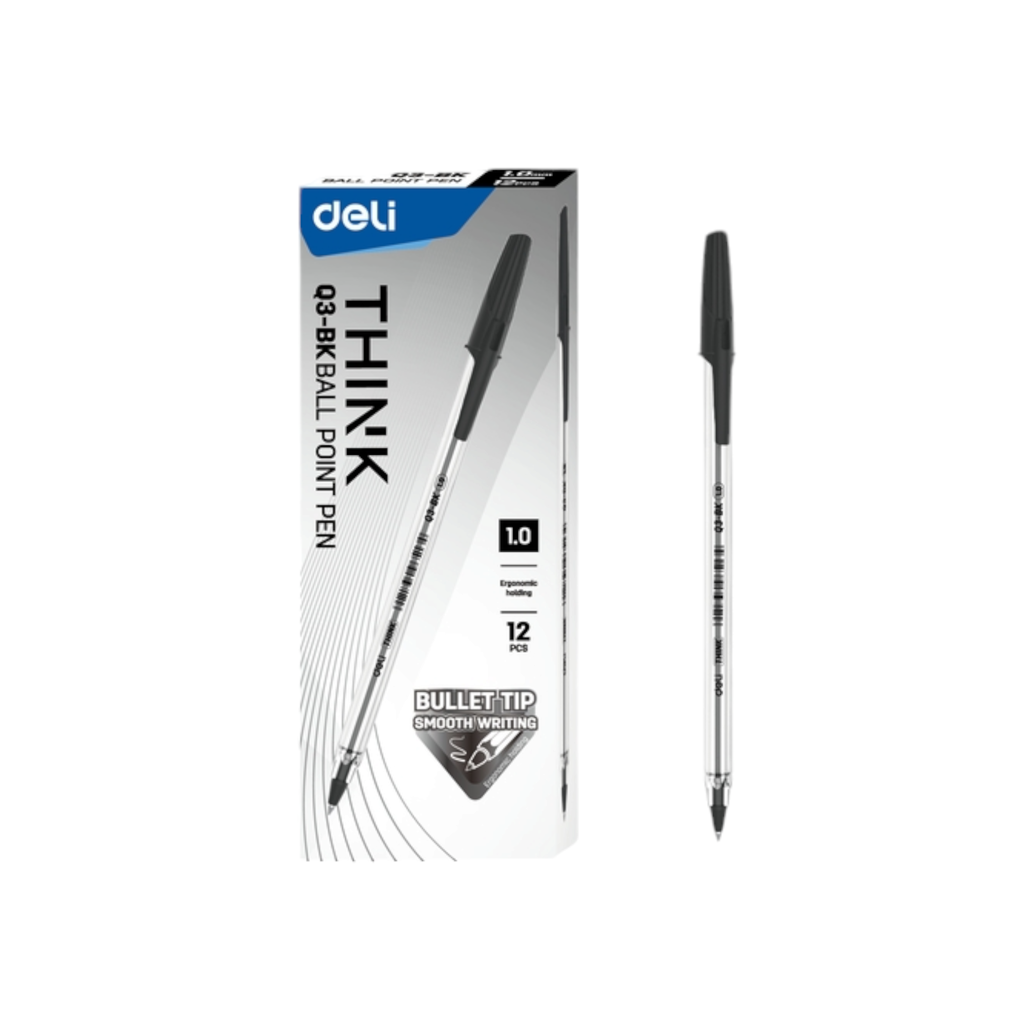 Deli Think Ball Point Pen 1.0mm Black Ink EQ4-MT-BK 1pc