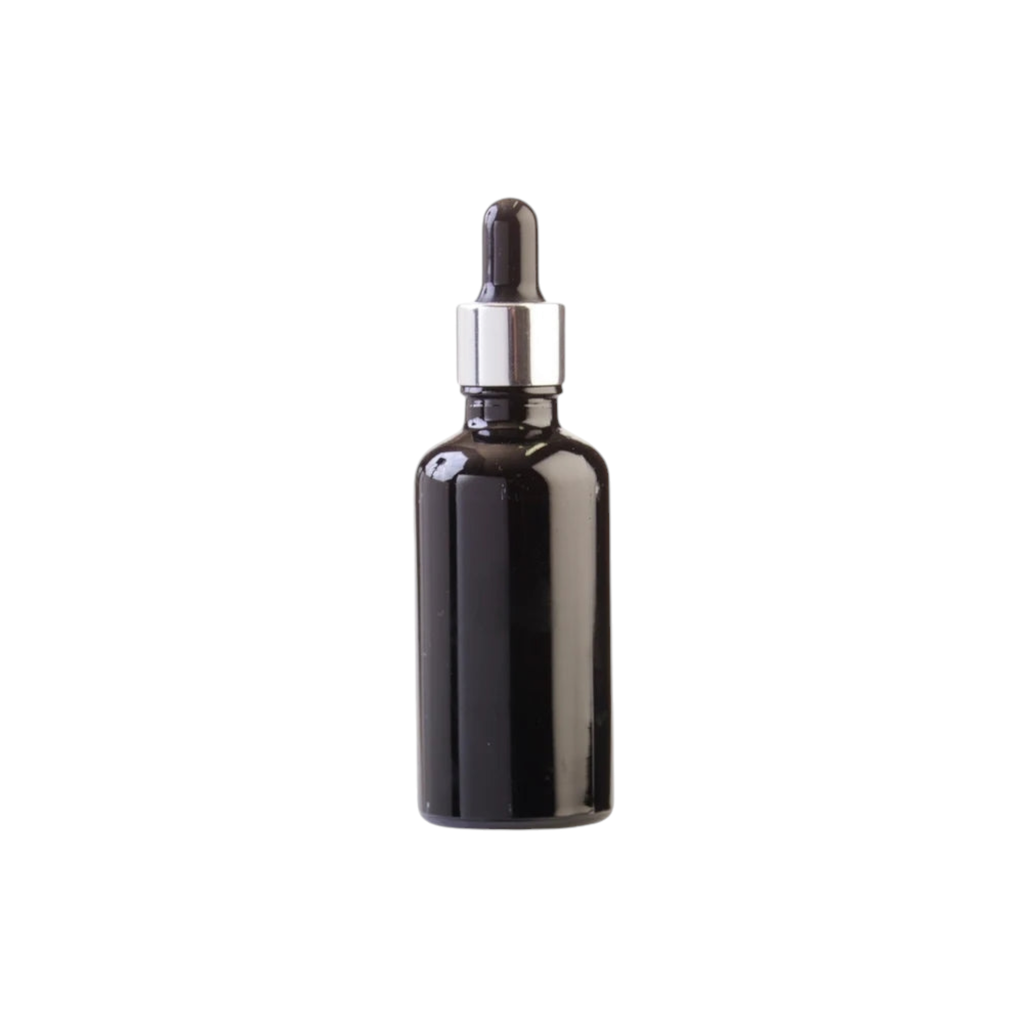 50ml Glass Dropper Bottle Black with Silver Collar Pipette Lid