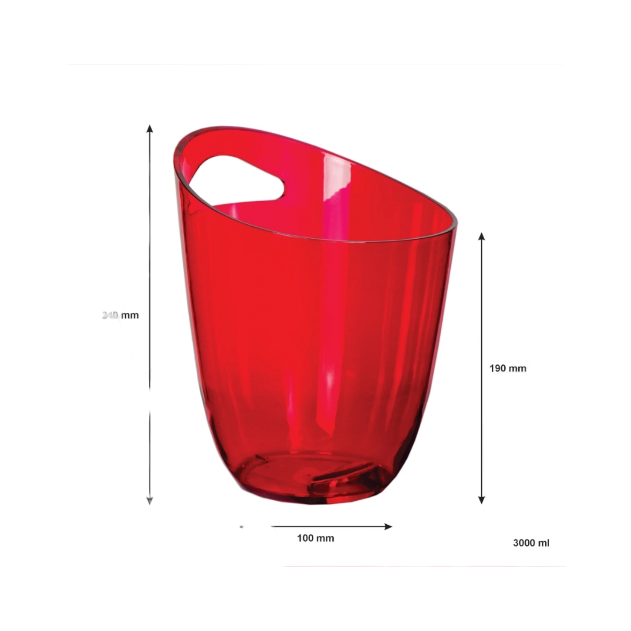 Bar Butler Acrylic Ice Bucket Clear Red PS Plastic 3L 240x190mm 73139