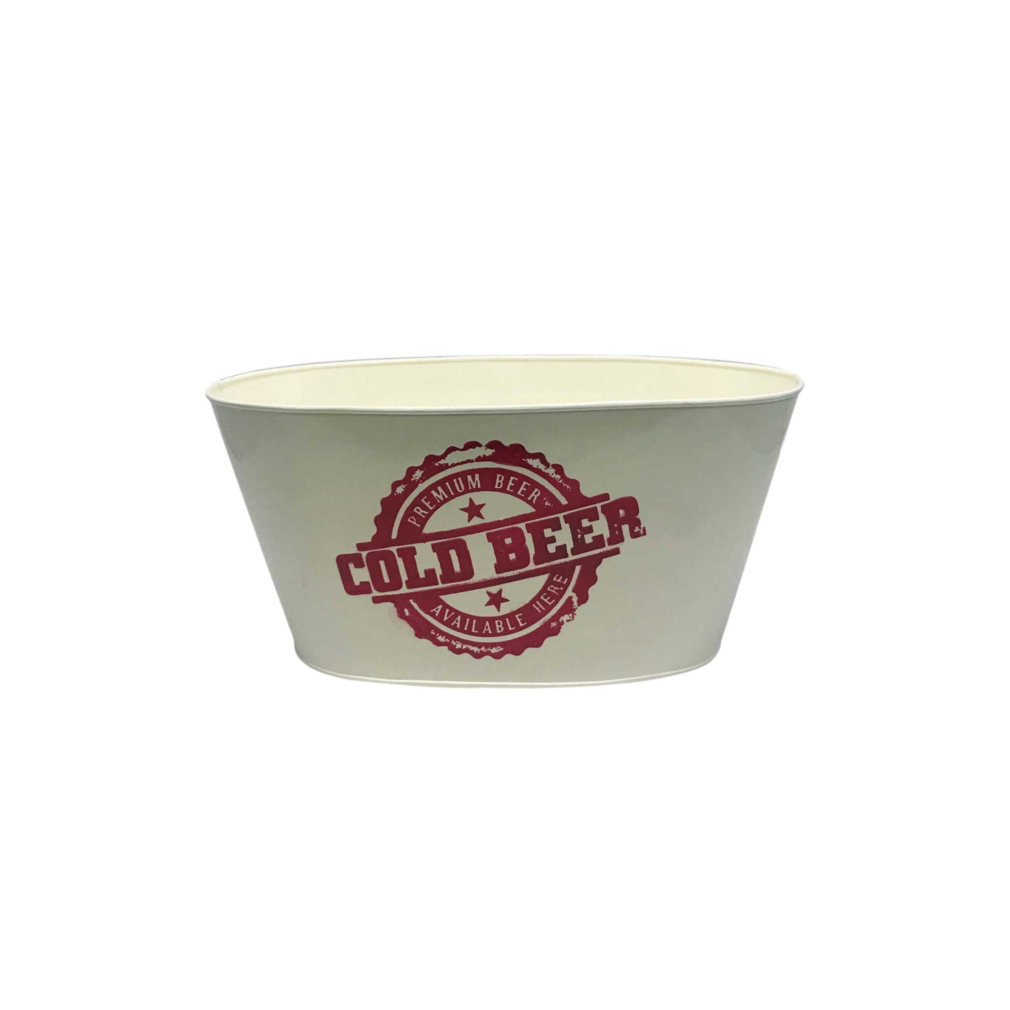 Ice Bucket Beverage Tub Galvanised Cream Metal with Print 40x25x20cm