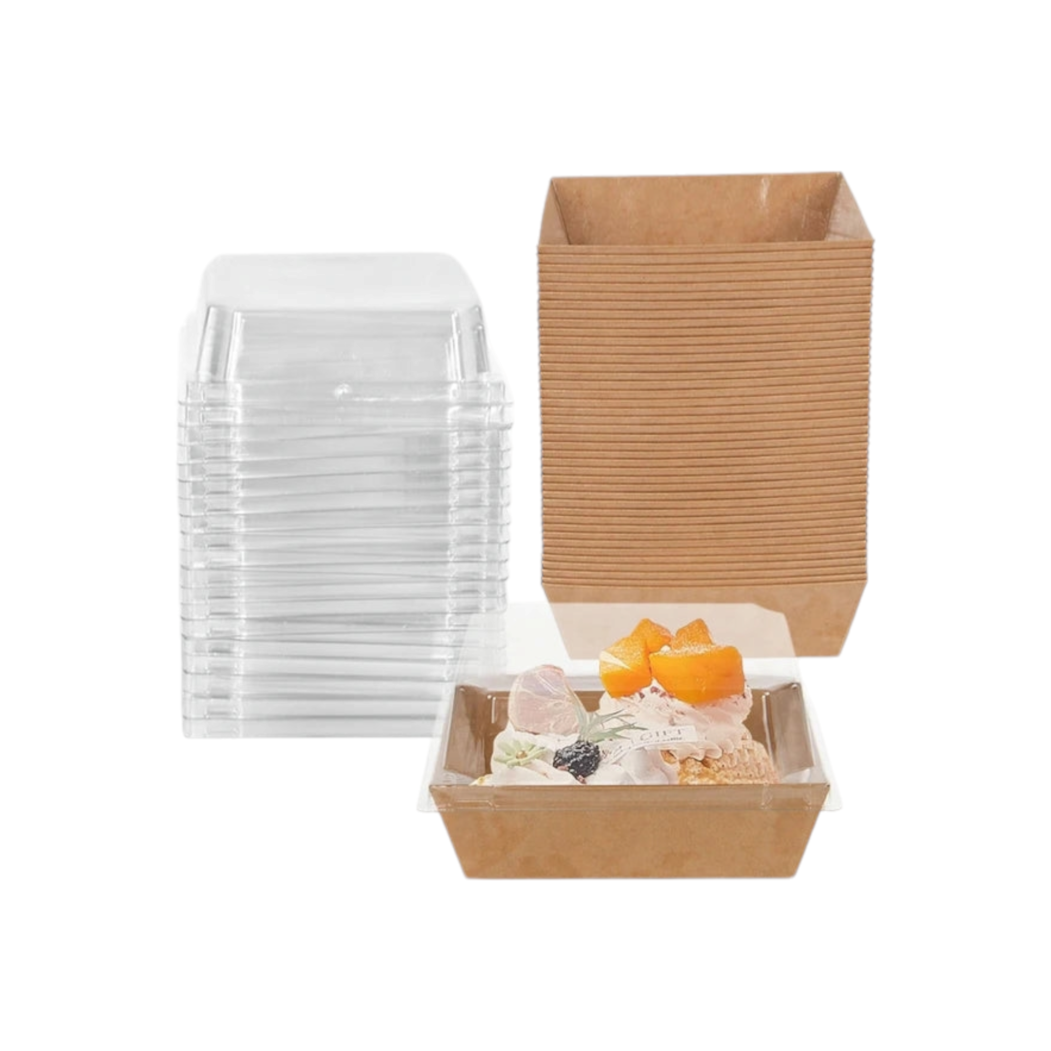 Disposable Serving To Go Kraft Food Tray Lunchbox with Lid 6.5x13.5x4.5cm