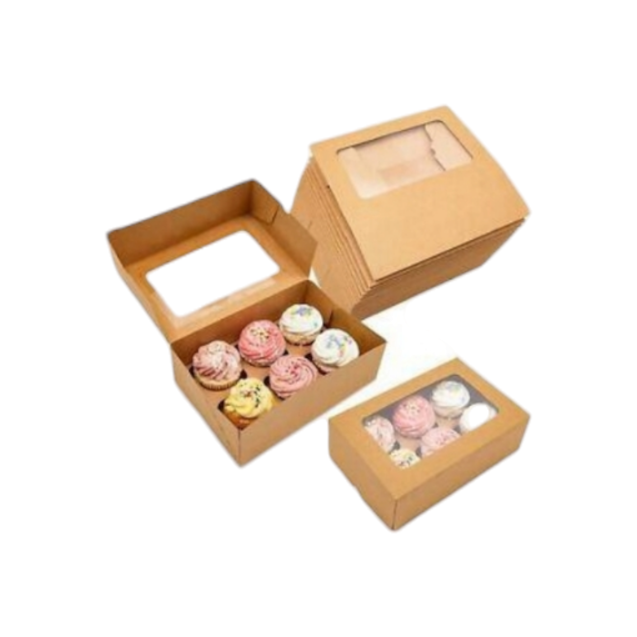 Kraft Gift Cupcake Boxes with Viewing Window