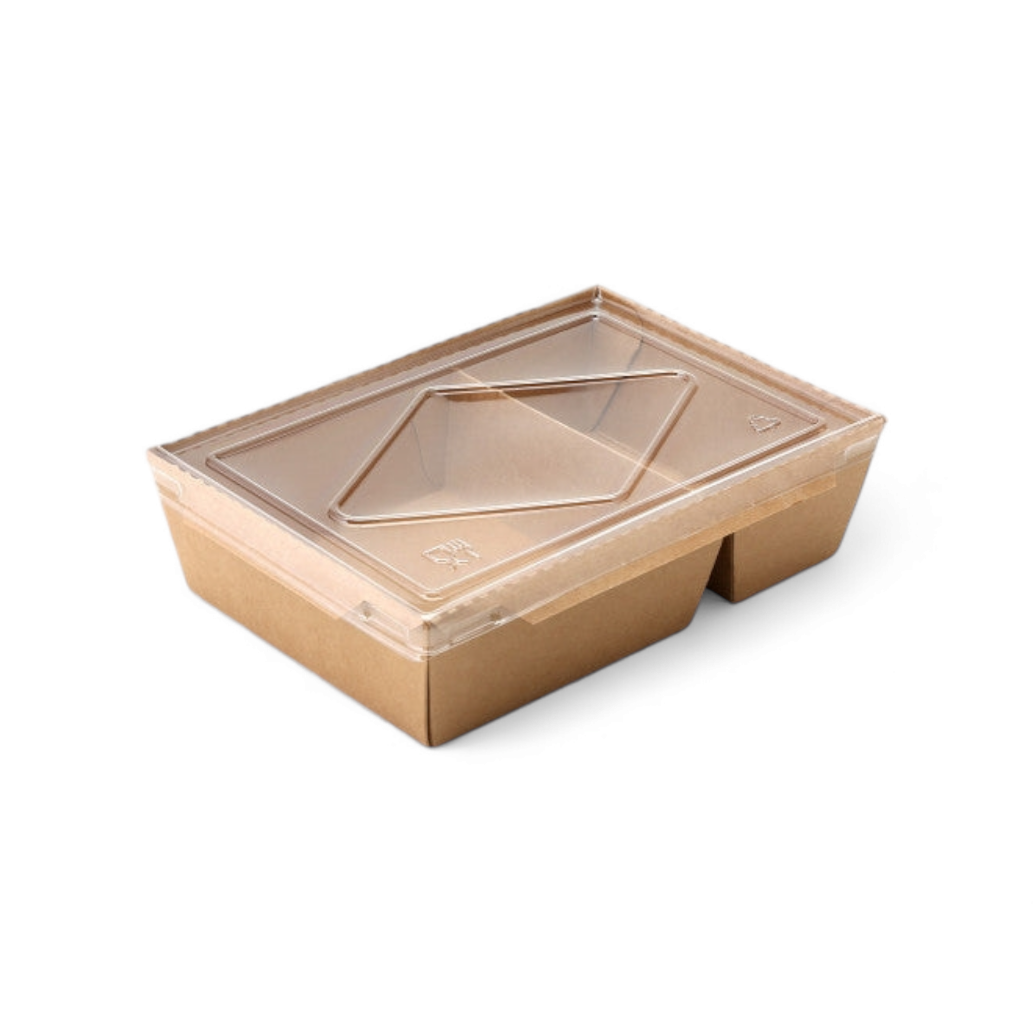 Kraft Paper Food Lunch Meal Box 1200ml 2-Compartments Cliplock with PET Lid Combo 5pack