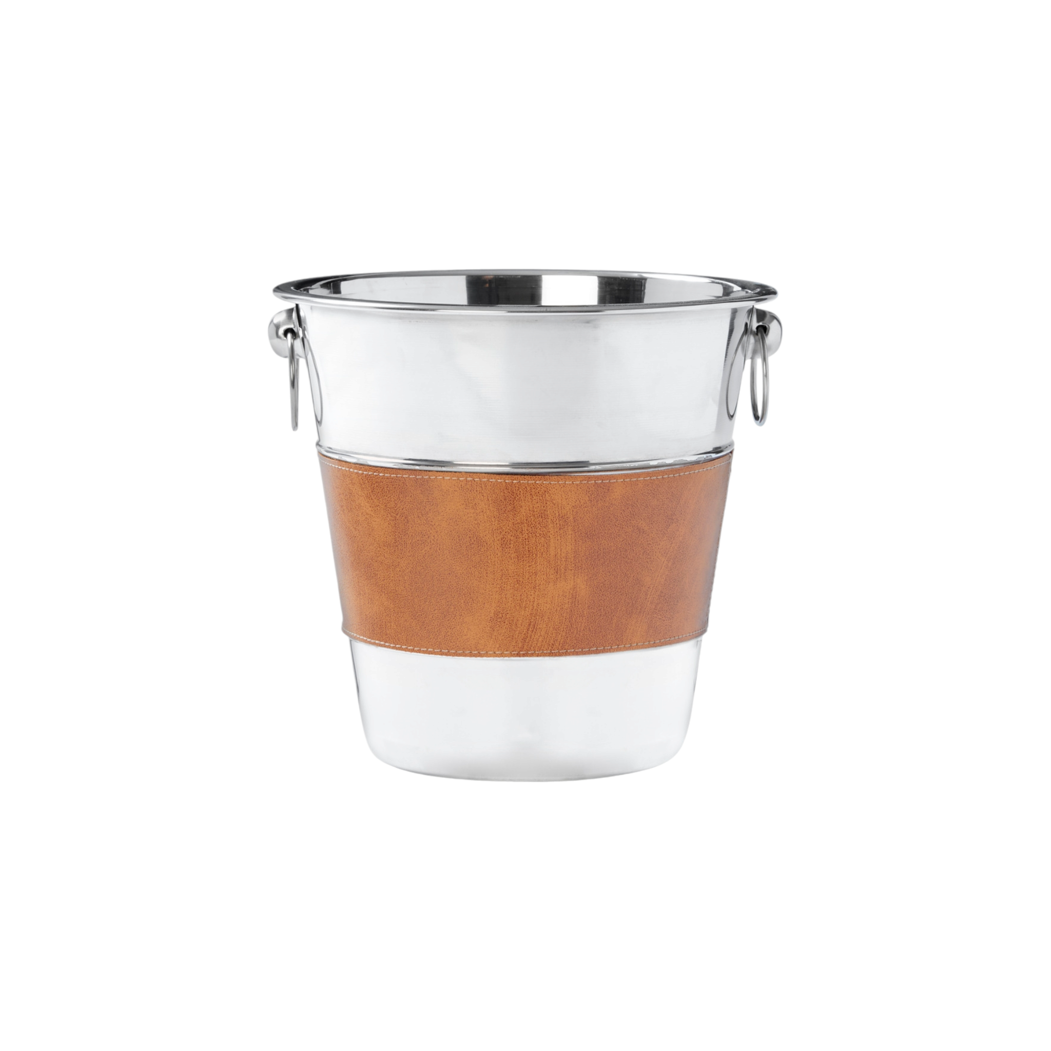 EH Ice Bucket with Faux Leather Band  & Ring Handles Stainless Steel