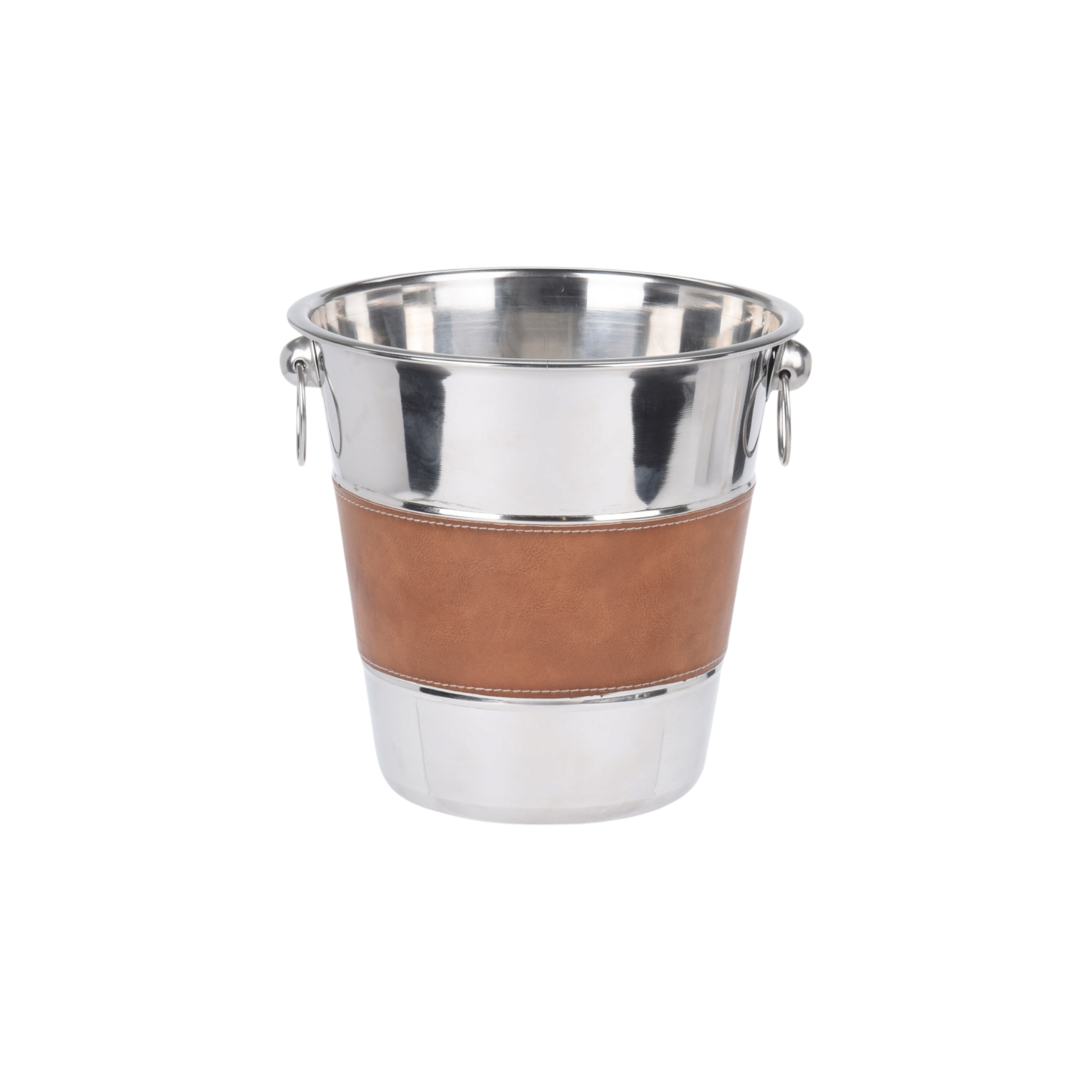 EH Ice Bucket with Faux Leather Band  & Ring Handles Stainless Steel