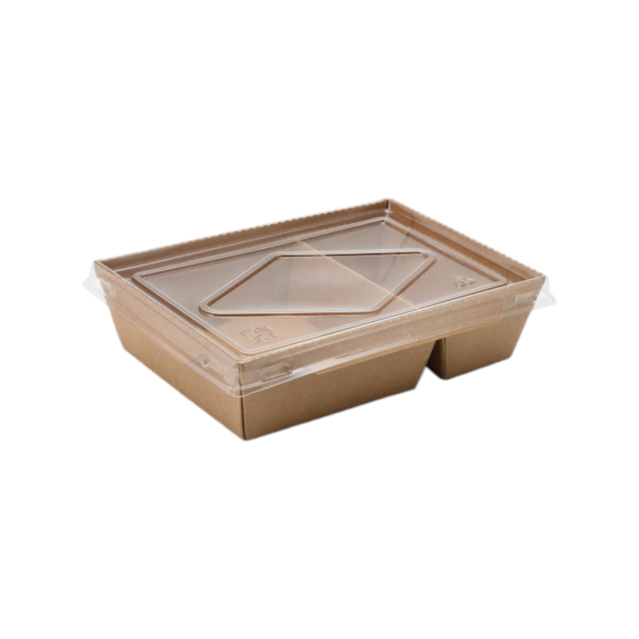 Kraft Paper Food Lunch Meal Box 1600ml 2-Compartment Cliplock with PET Lid Combo 5pack