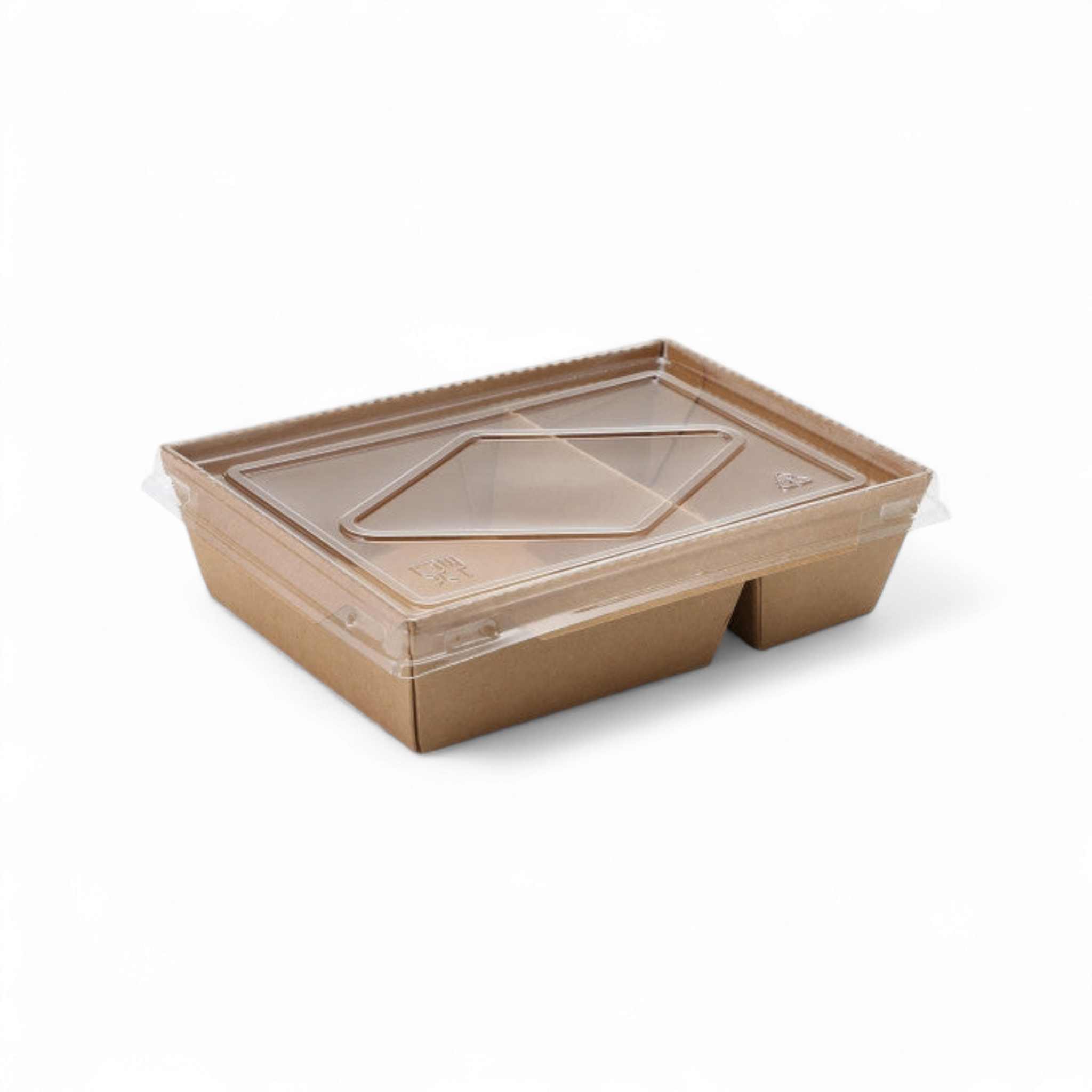 Kraft Paper Food Lunch Meal Box 1600ml 2-Compartment Cliplock with PET Lid Combo 5pack