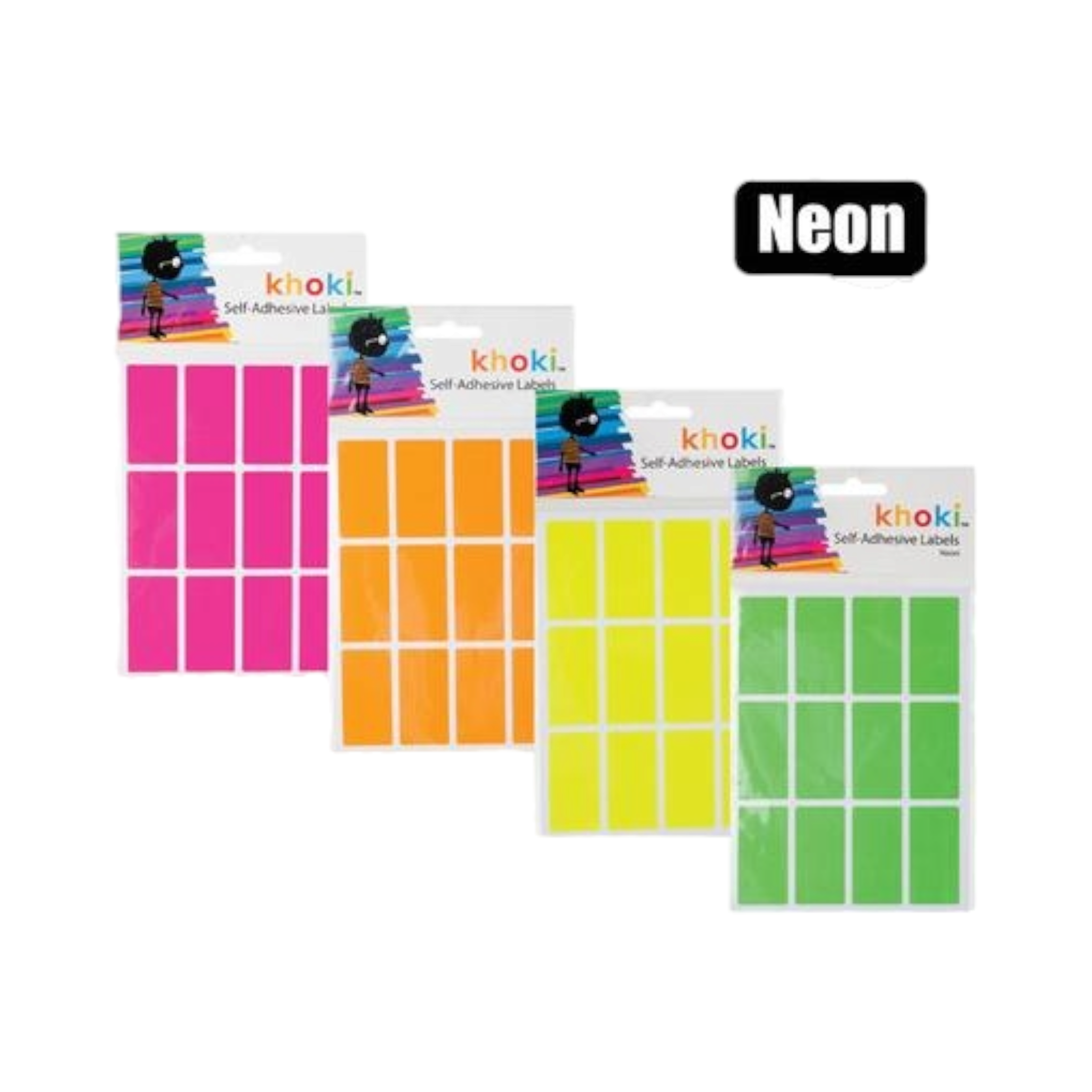 Khoki Self Adhesive Neon Labels 12pack