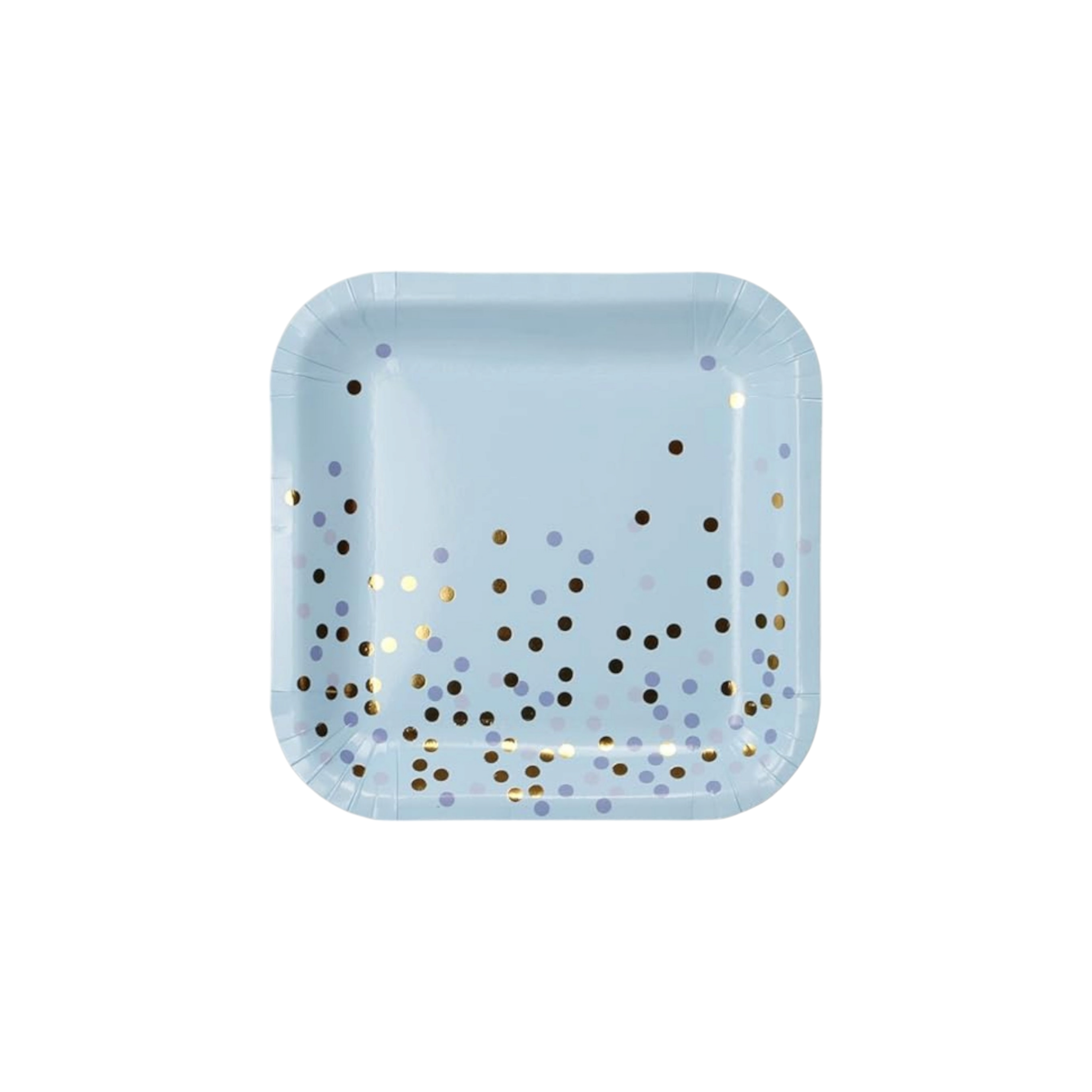 Disposable Party Paper Plate 7inch Square Blue Gold Dots 10pc