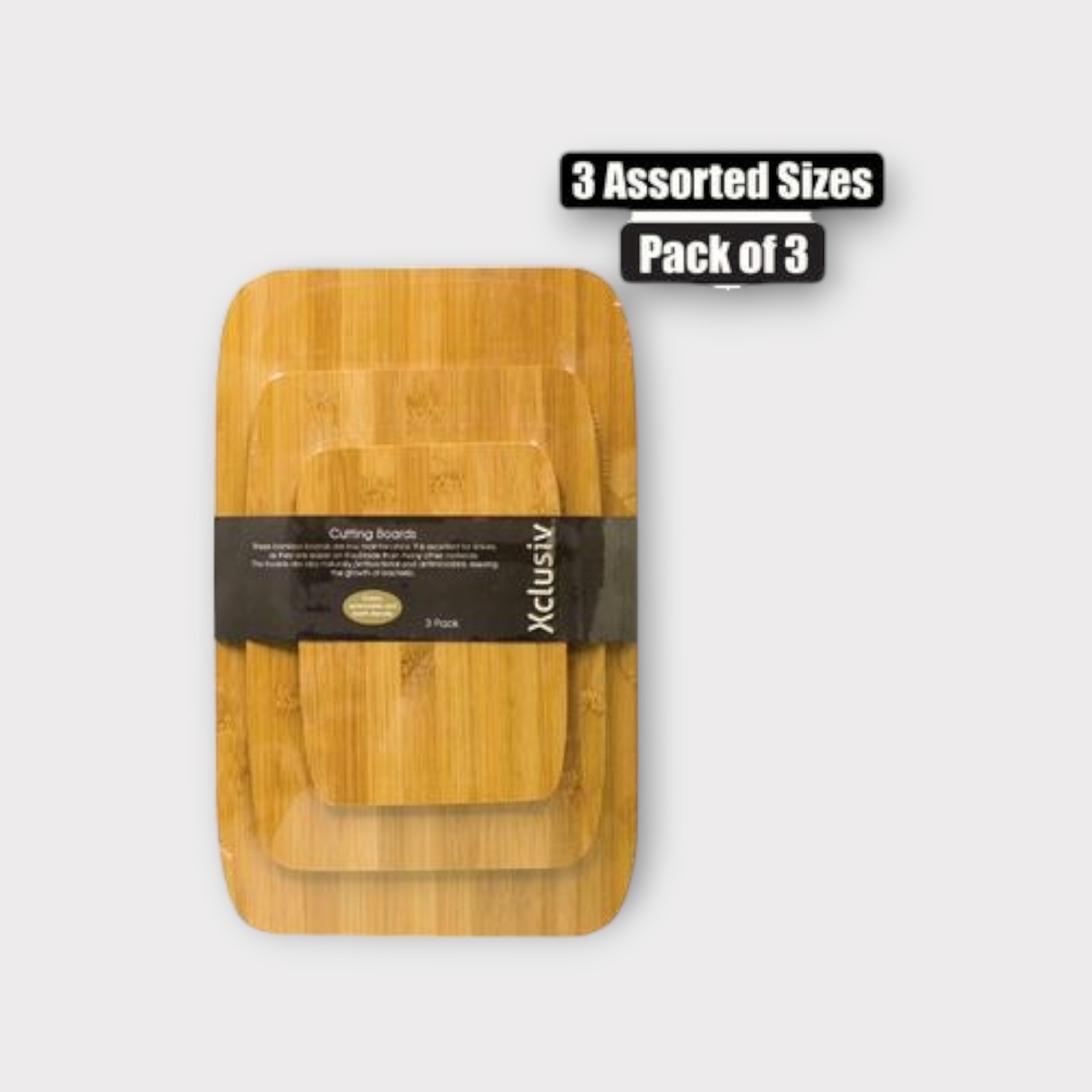 Xclusiv Bamboo Cutting Board Wooden 3pack Set