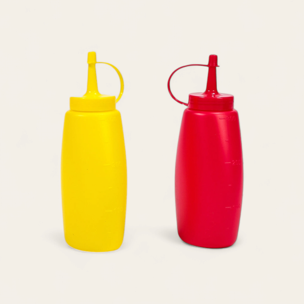 Plastic Squeeze Sauce Bottle 2pc Set Red & Yellow