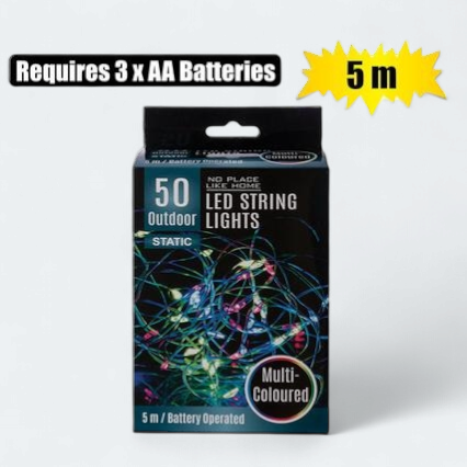 LED Fairy Rope Lights 50X Multi Colored 5m Battery Operated