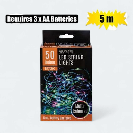 LED Fairy Rope Lights 50X Multi Colored 5m Battery Operated