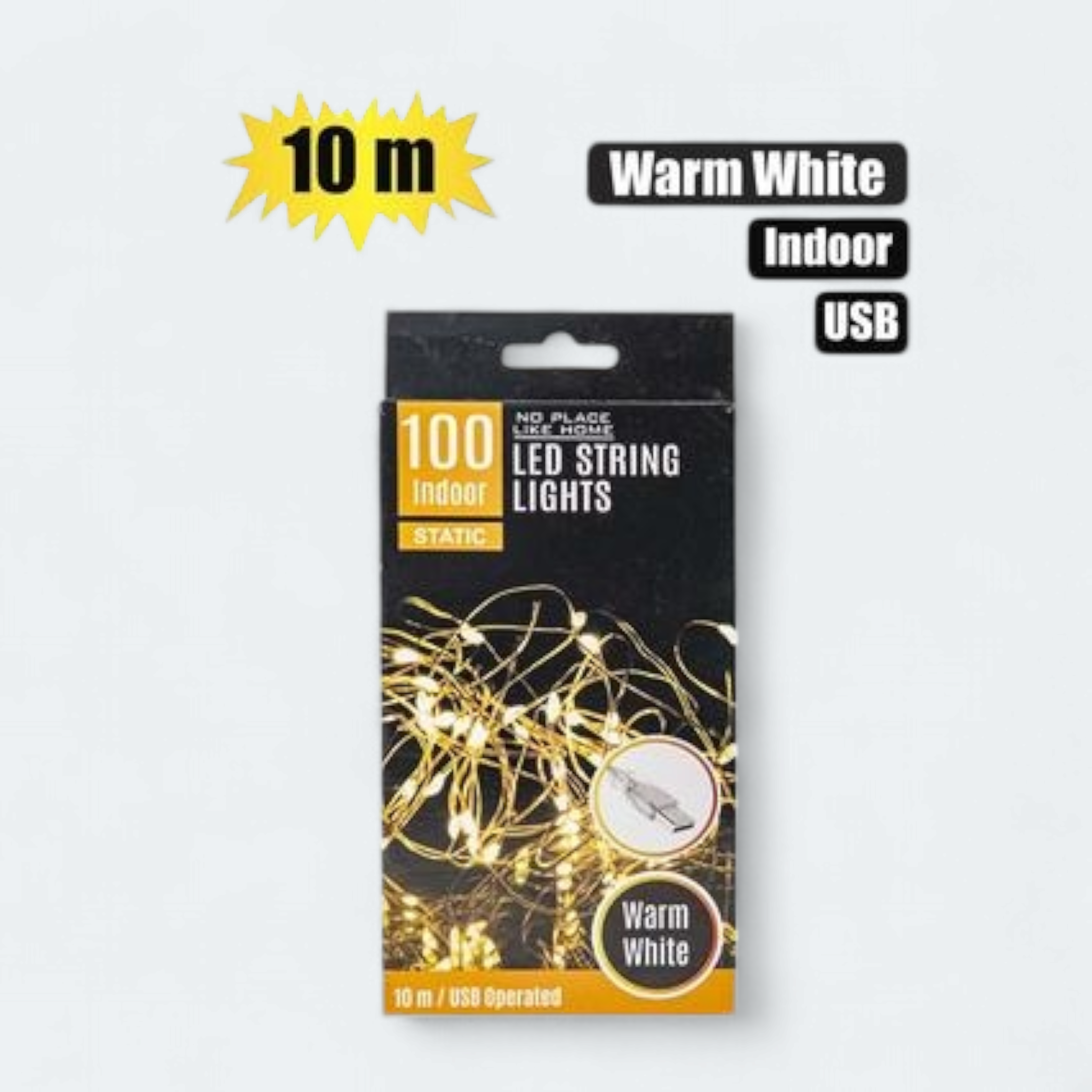 LED String Fairy Lights Indoor 100x Warm White 10m with USB