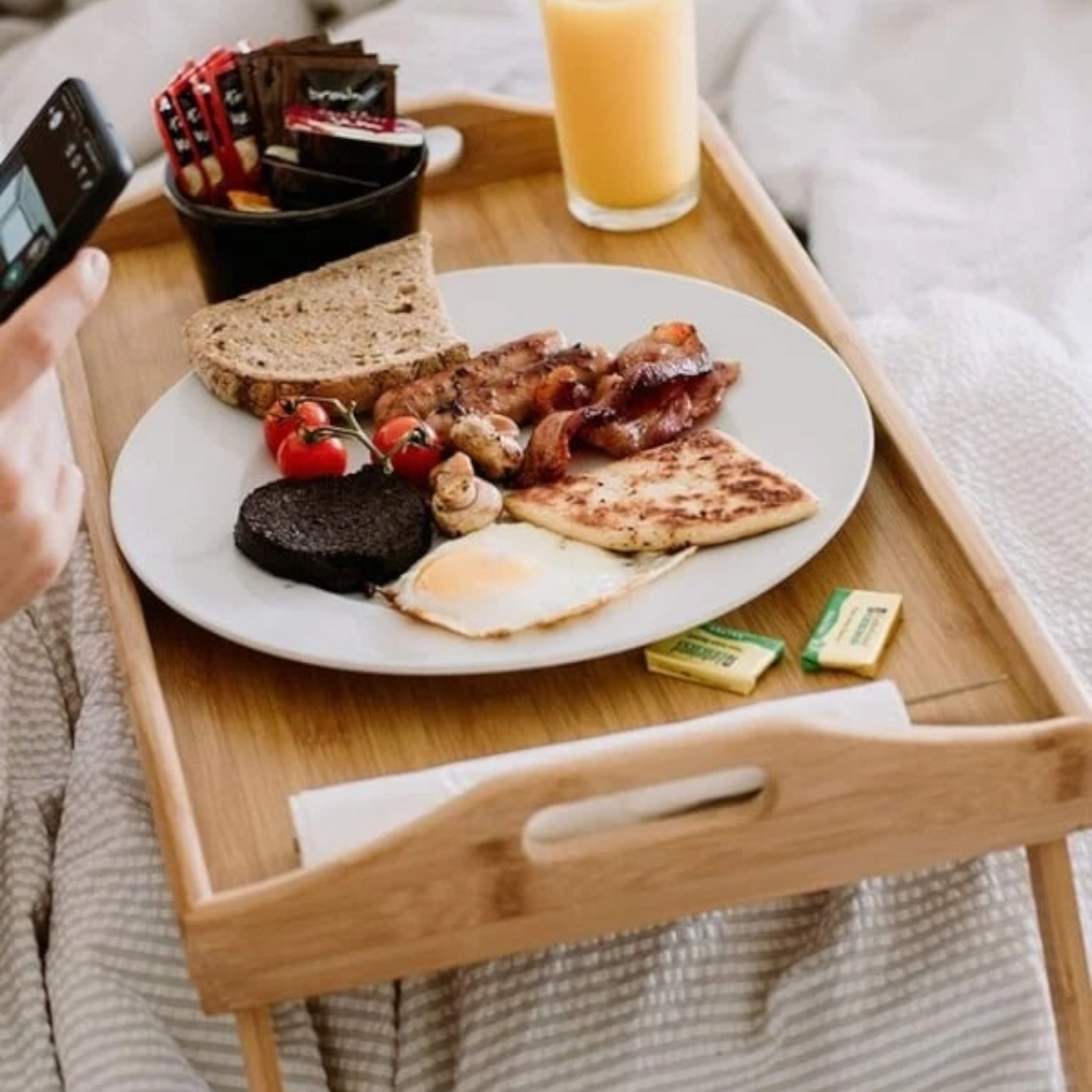 EH Breakfast Serving Tray Bamboo Natural with Folding Legs Edu Desk 21423