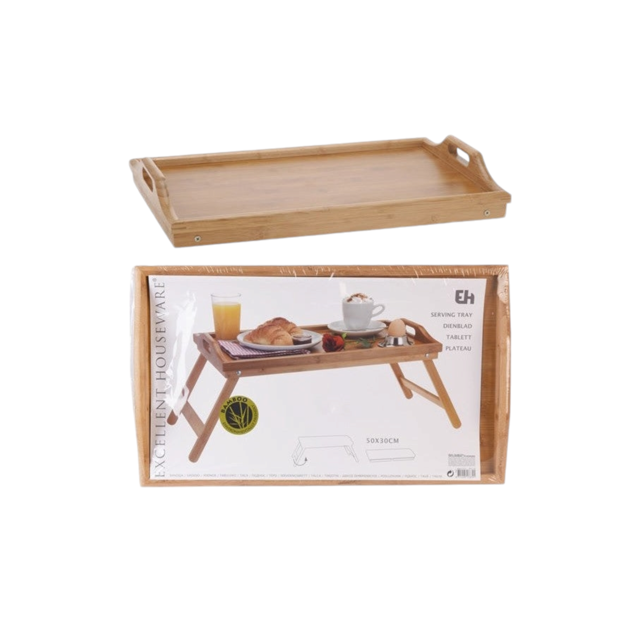 EH Breakfast Serving Tray Bamboo Natural with Folding Legs Edu Desk 21423