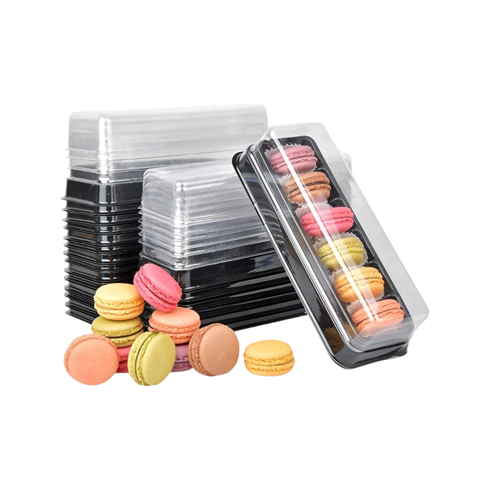 Macaron Display PET Gift Container Tray with Clear PVC Lid 19.3x7cm fits 6