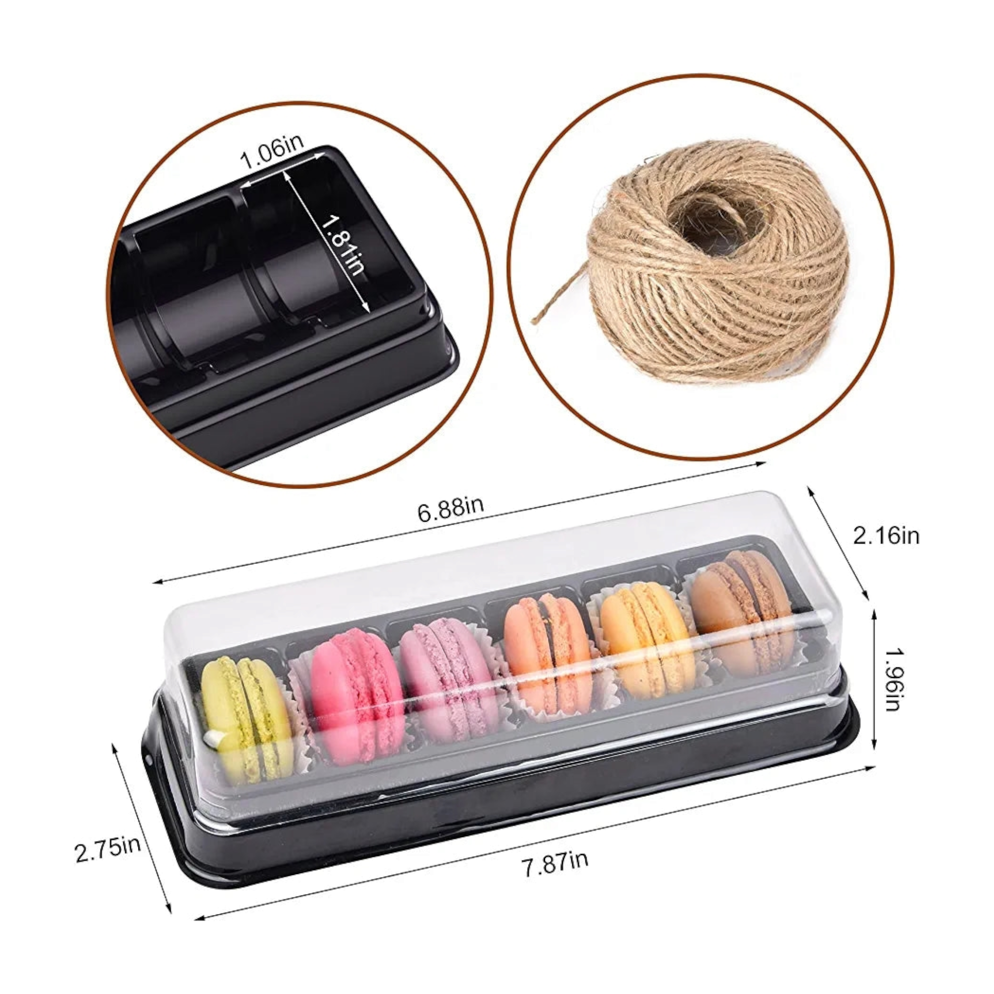 Macaron Display PET Gift Container Tray with Clear PVC Lid 19.3x7cm fits 6