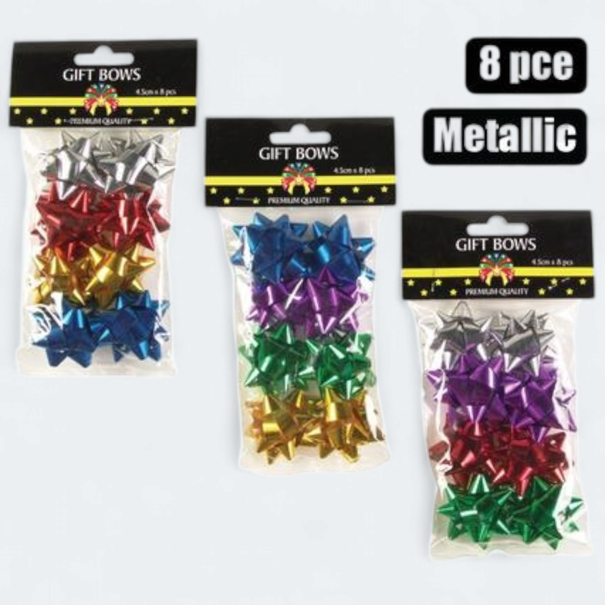 Metallic Gift Bows Decor 4.5cm 8pack Assorted