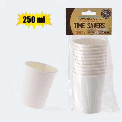 Time Savers 250ml Disposable Picnic Paper Cup White 10pack