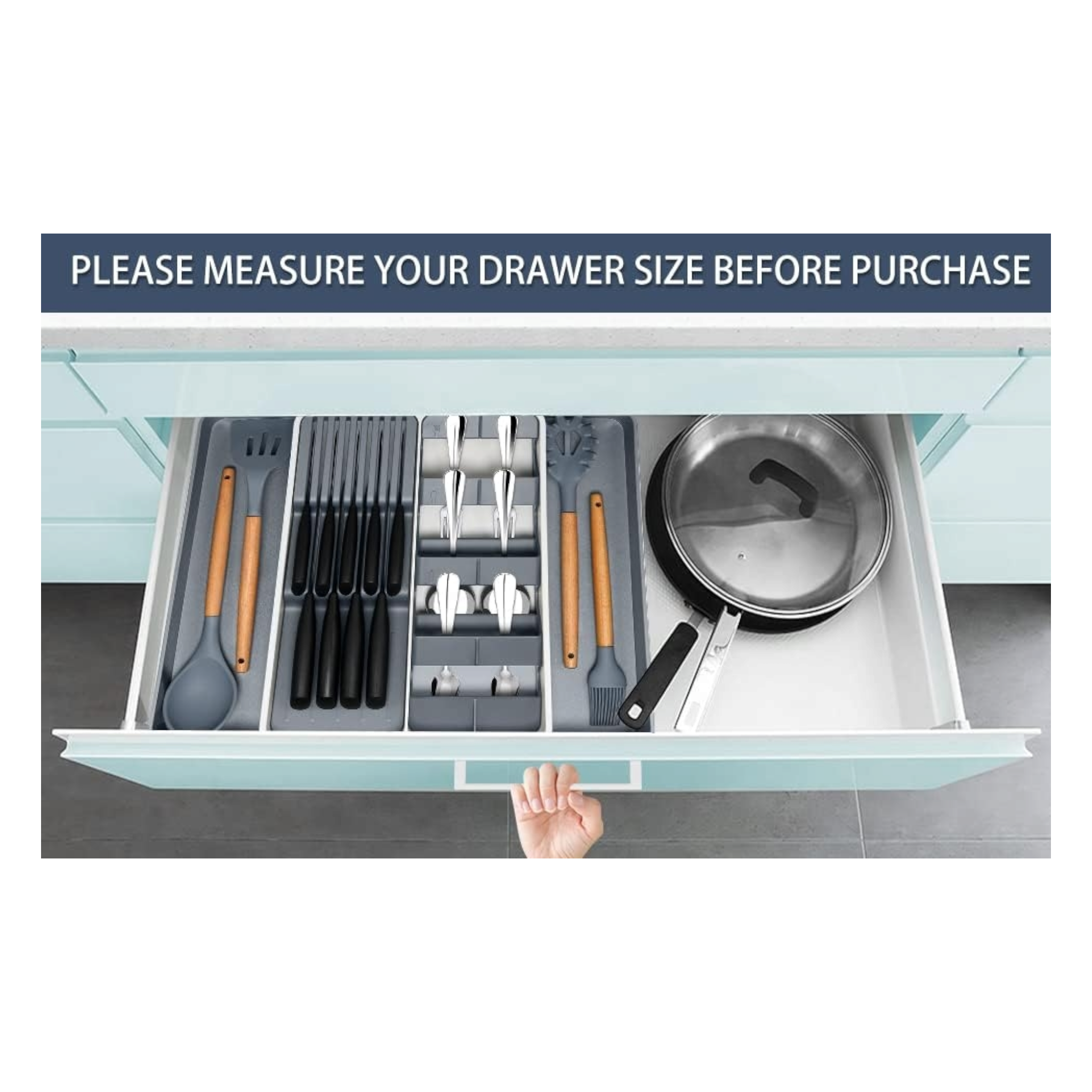 Aqua Expandable Utensil and Knife Drawer Organiser Tray 10120