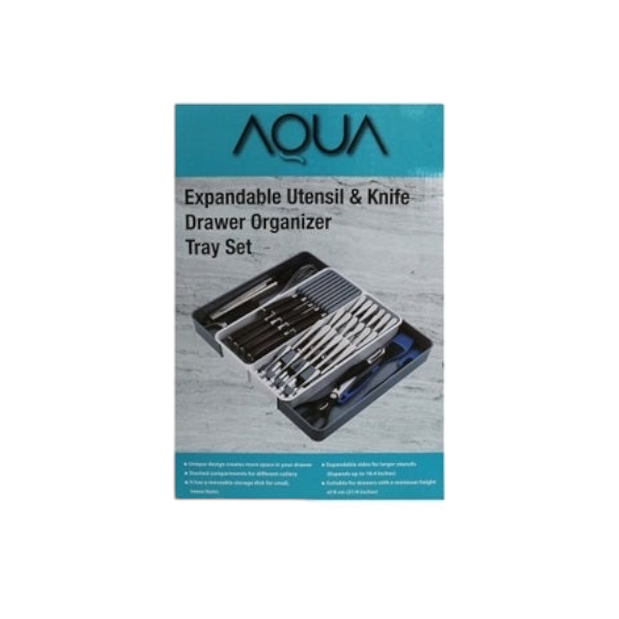 Aqua Expandable Utensil and Knife Drawer Organiser Tray 10120