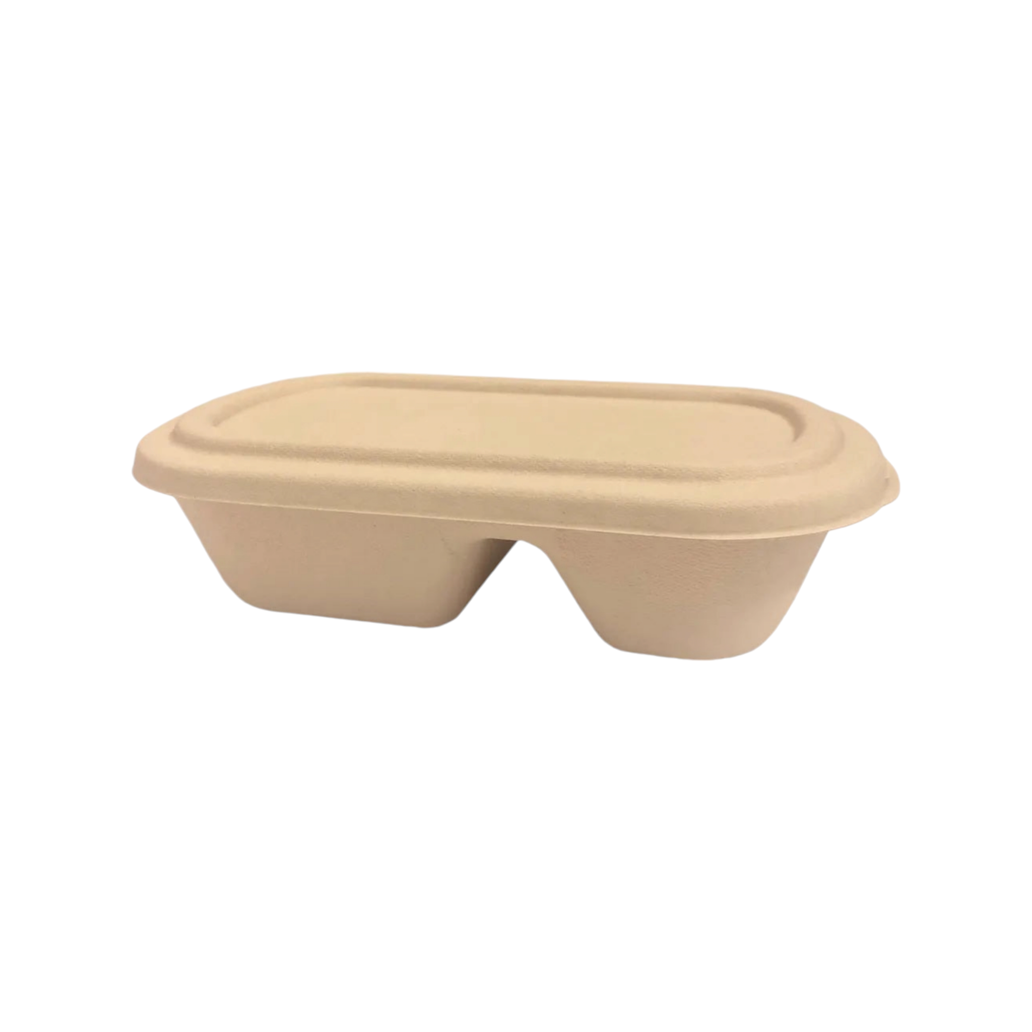 Biodegradable Kraft Food Lunch Box 2 -Compartment Takeaway Clamshell with Lid 1000ml