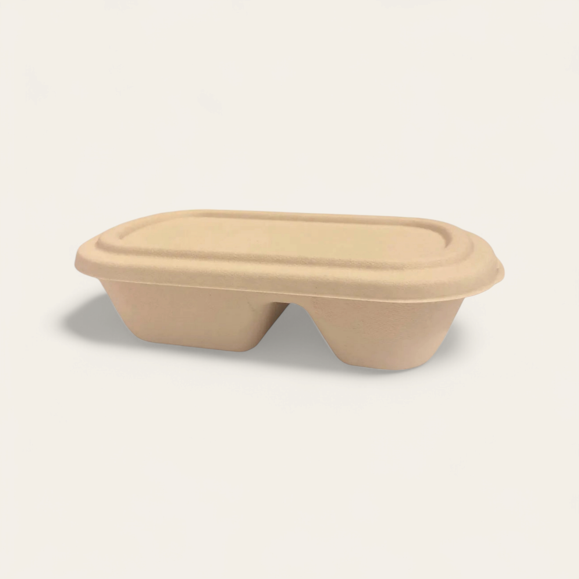 Biodegradable Kraft Food Lunch Box 2 -Compartment Takeaway Clamshell with Lid 1000ml