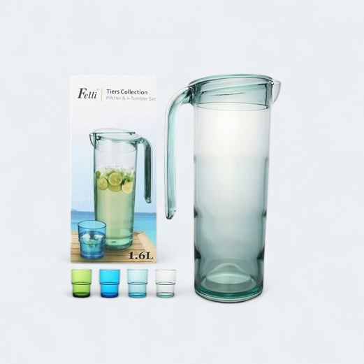 Felli Tiers 5pc Water Jug Set - Acrylic Jug 1.6L with 4 Tumblers 19352