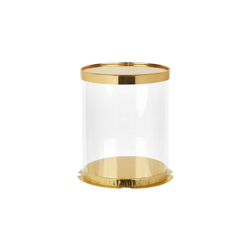 Gift Cake Box Round Small 26x18cm Clear See Through with Gold Base & Lid