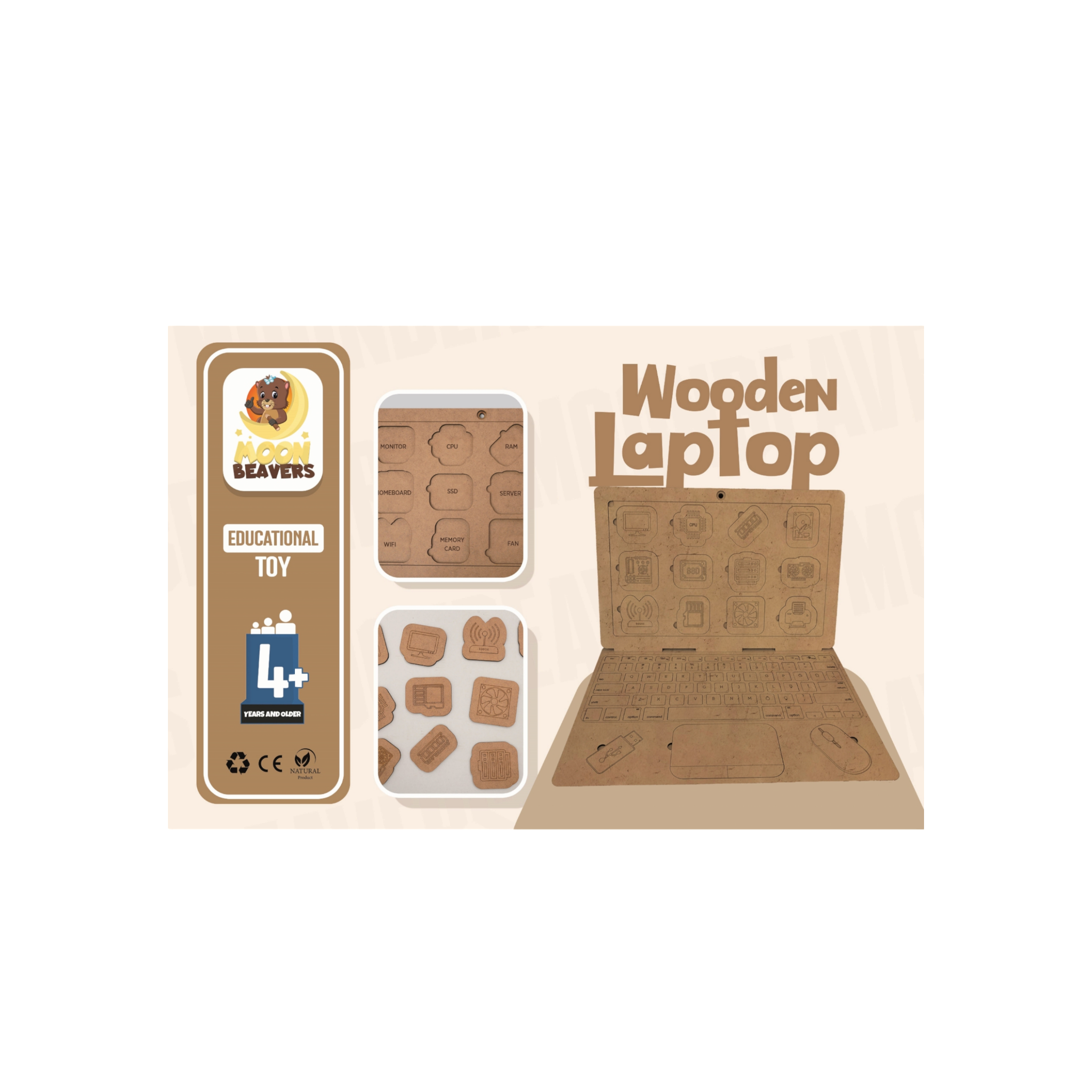 Educational Toy Wooden Laptop Puzzle 20x20cm MB55