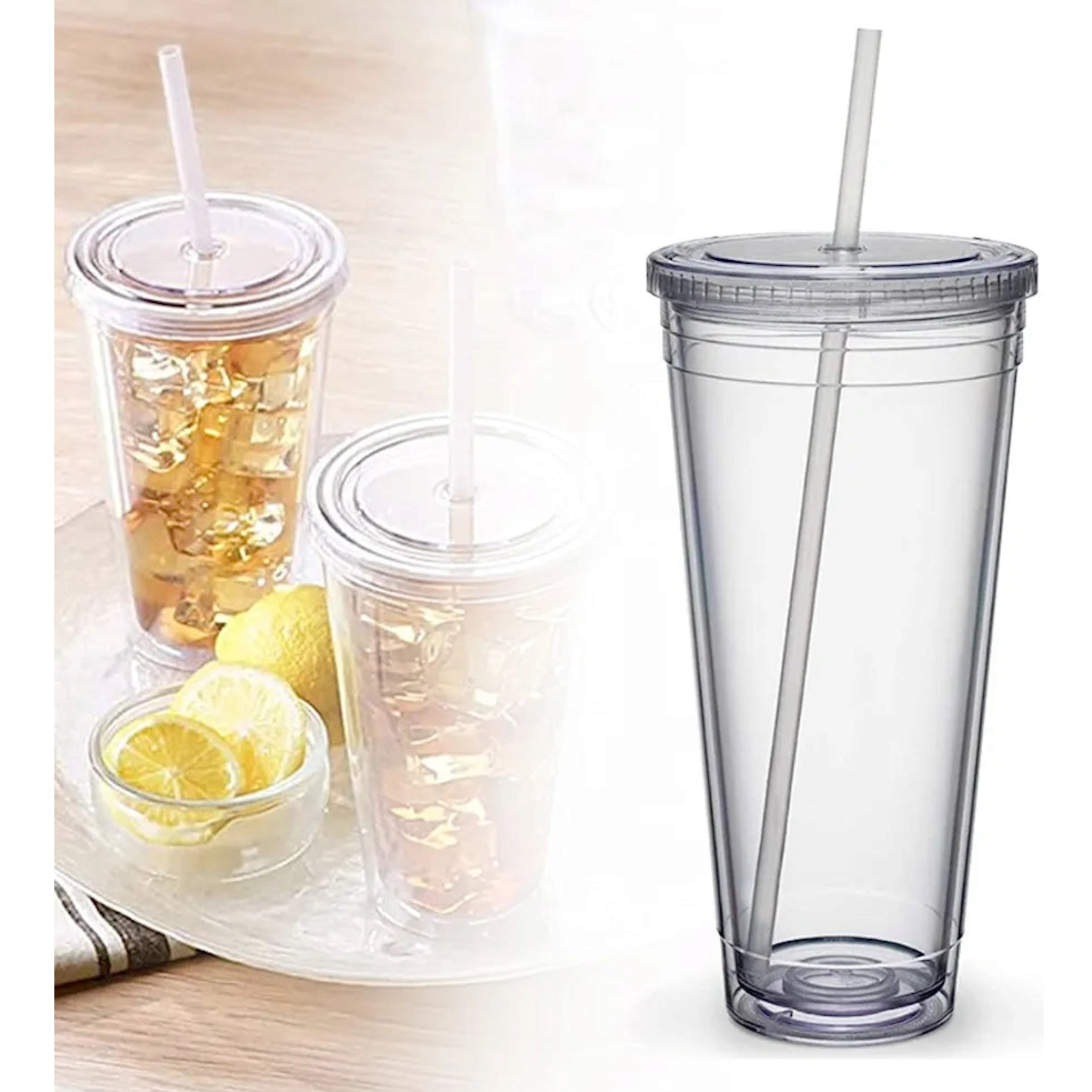 650ml Acrylic Tumbler Double Wall Insulated Cup with Straw