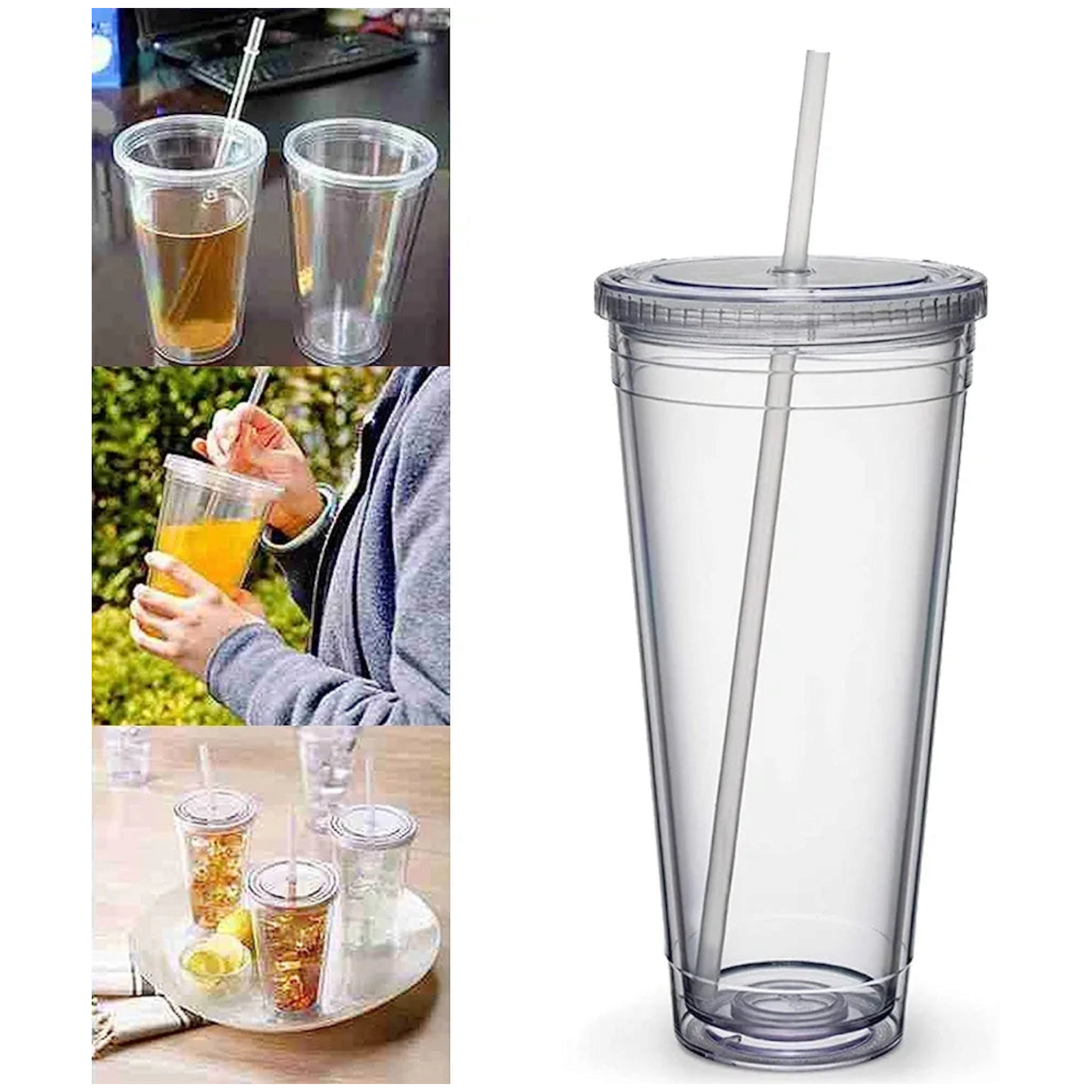 650ml Acrylic Tumbler Double Wall Insulated Cup with Straw