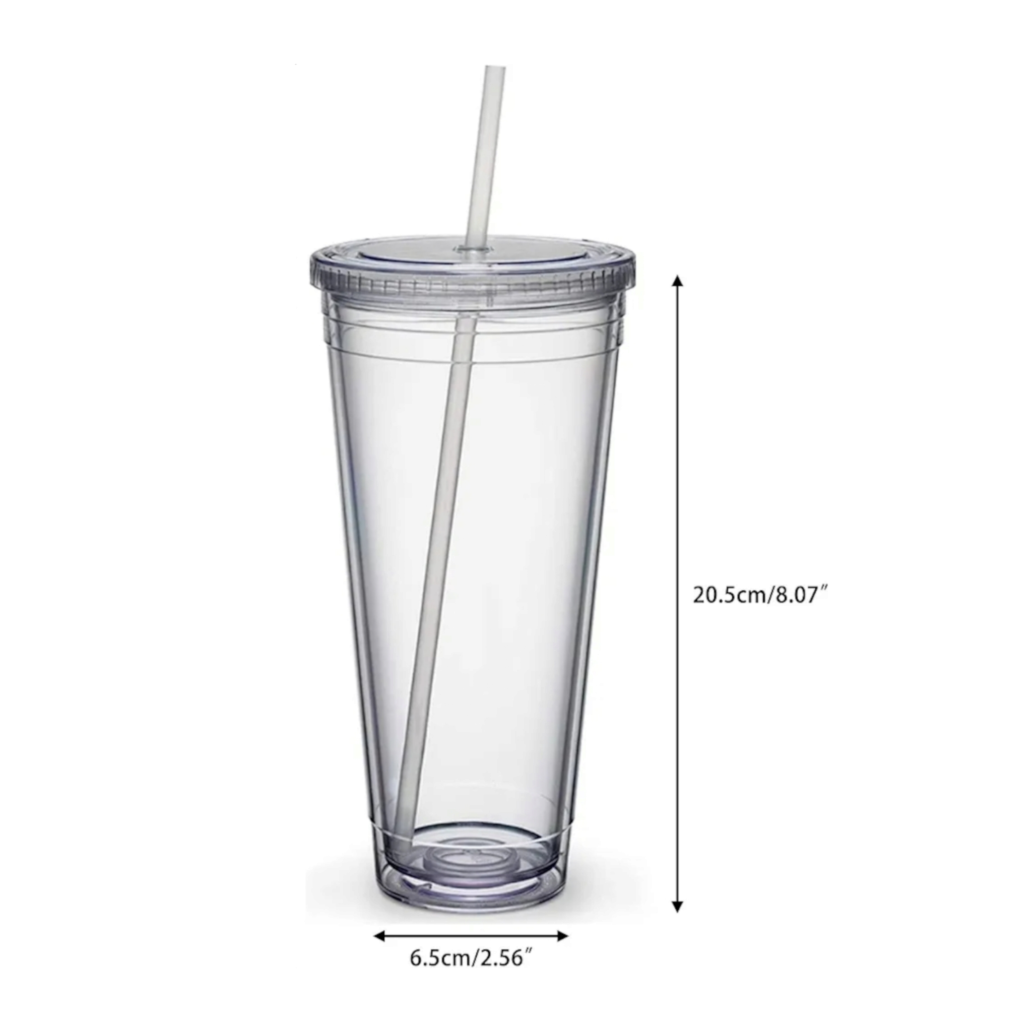 650ml Acrylic Tumbler Double Wall Insulated Cup with Straw