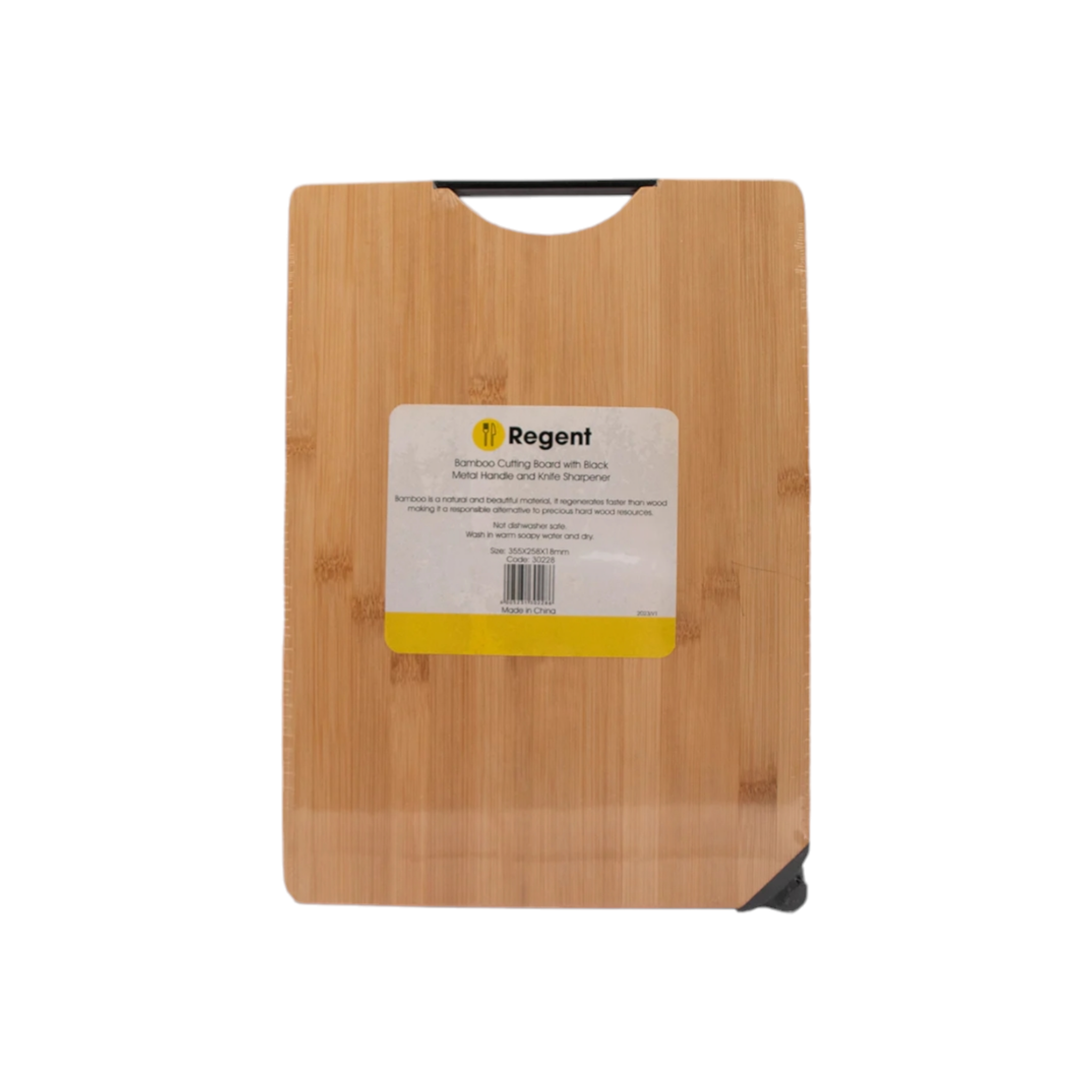 Regent Bamboo Cutting Board with Black Metal Handle 30228