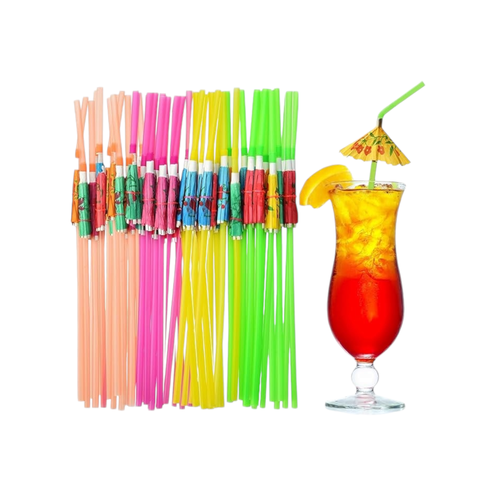 Flexible Bendy Drinking Straws with Umbrella 5x240mm 12pack