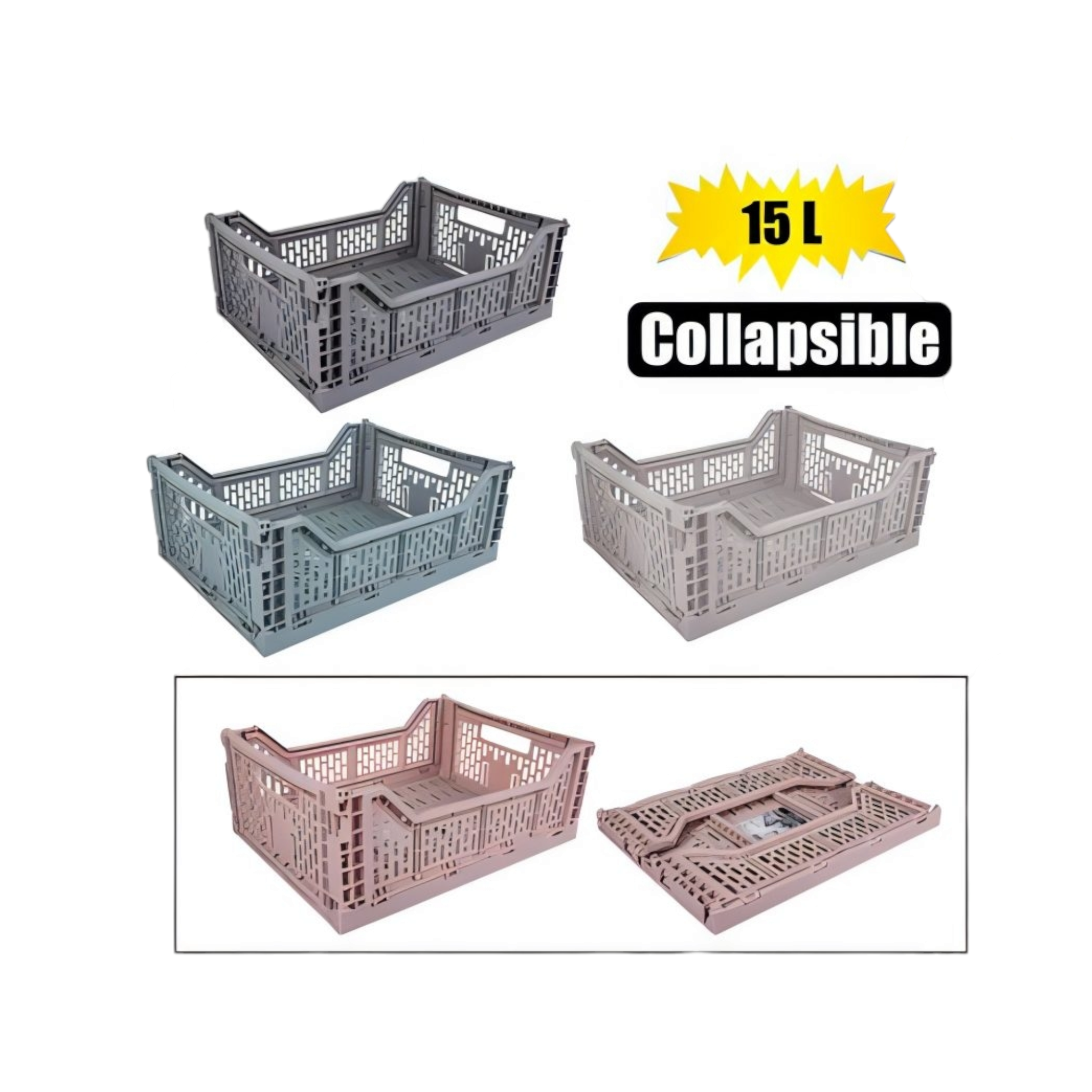 Collapsible Plastic Storage Basket 40x30x14cm 15L