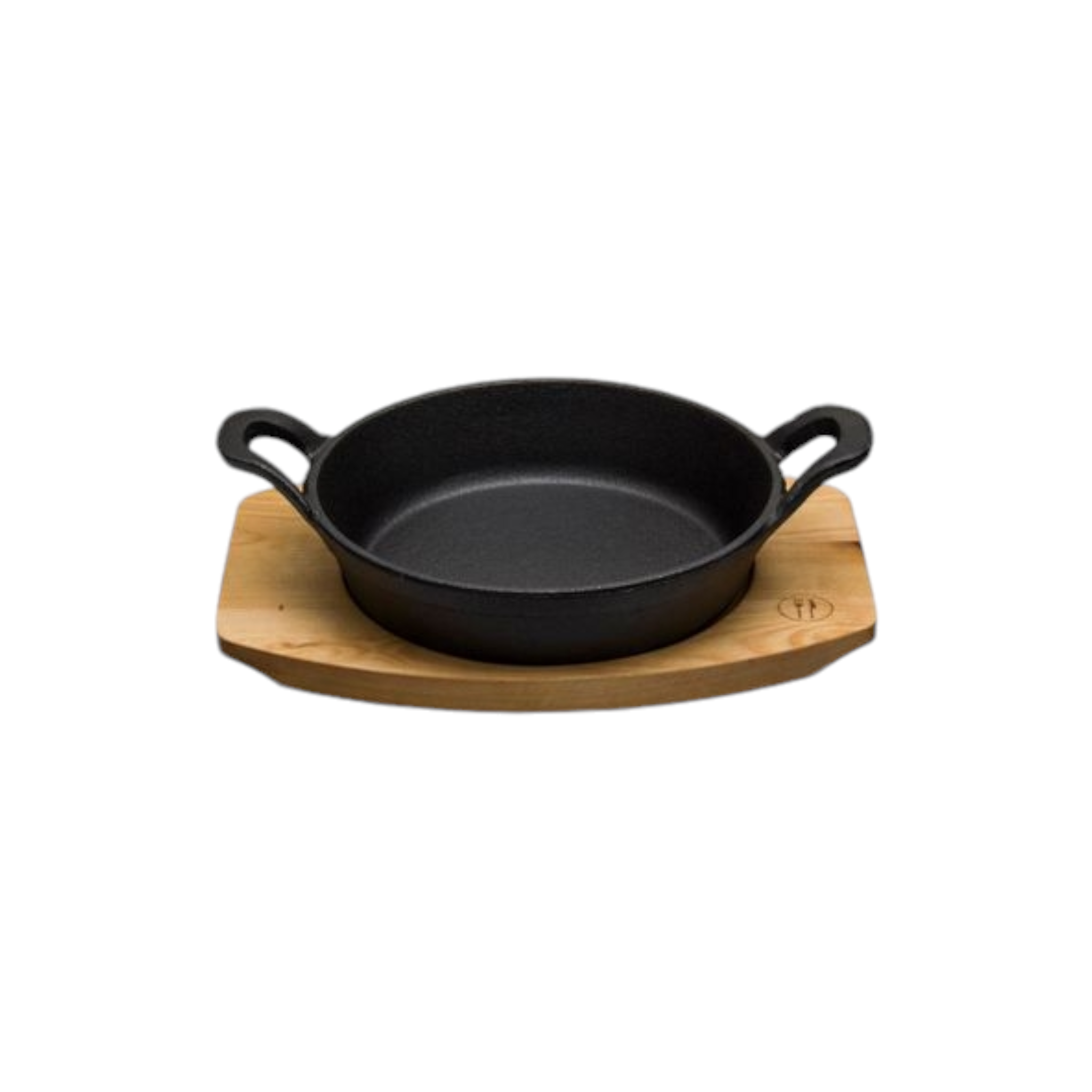 Regent Cookware Cast iron Pan with 2 Handlle on Brich Wood Board 30919