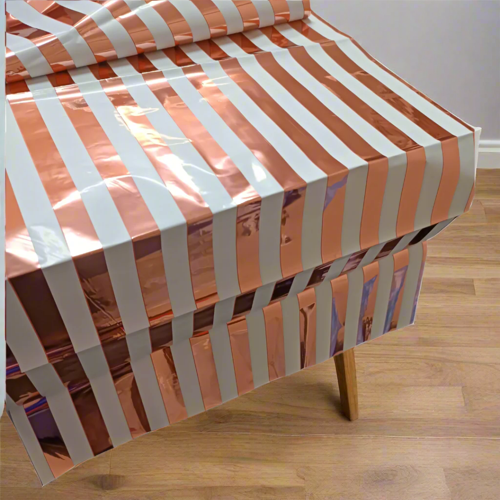 Party Table Cover 137x183cm Stripe Metallic Plastic Rectangular