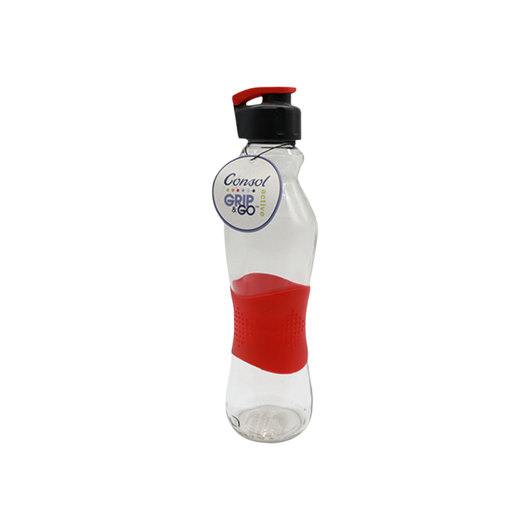 Consol 500ml Glass Grip 'n Go Active Water Bottle with Sports Lid 27496