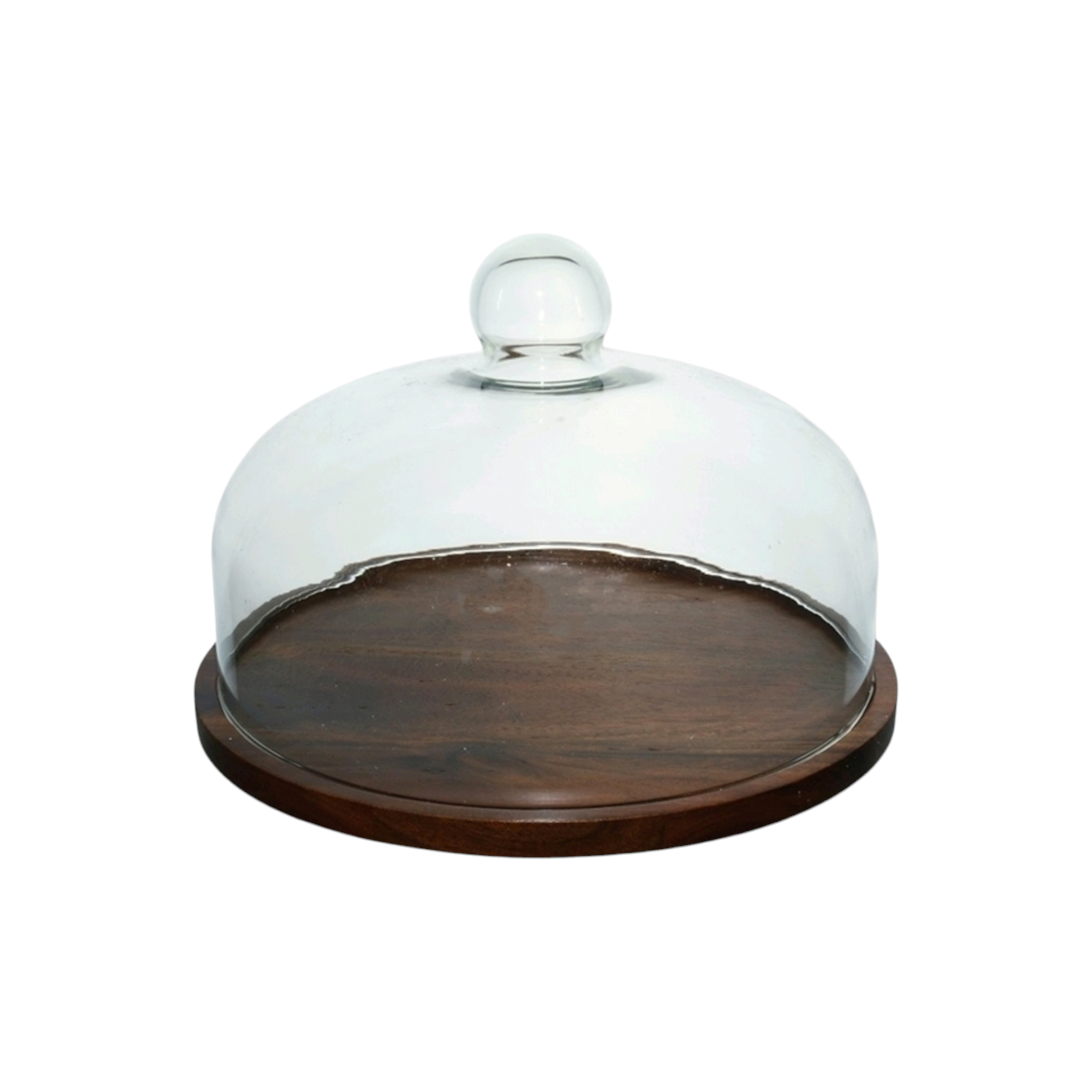 Glass Cake Dome with Acacia Base Turntable 34565