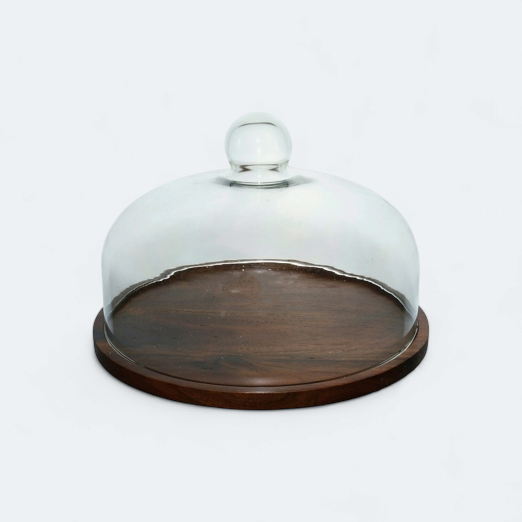 Glass Cake Dome with Acacia Base Turntable 34565