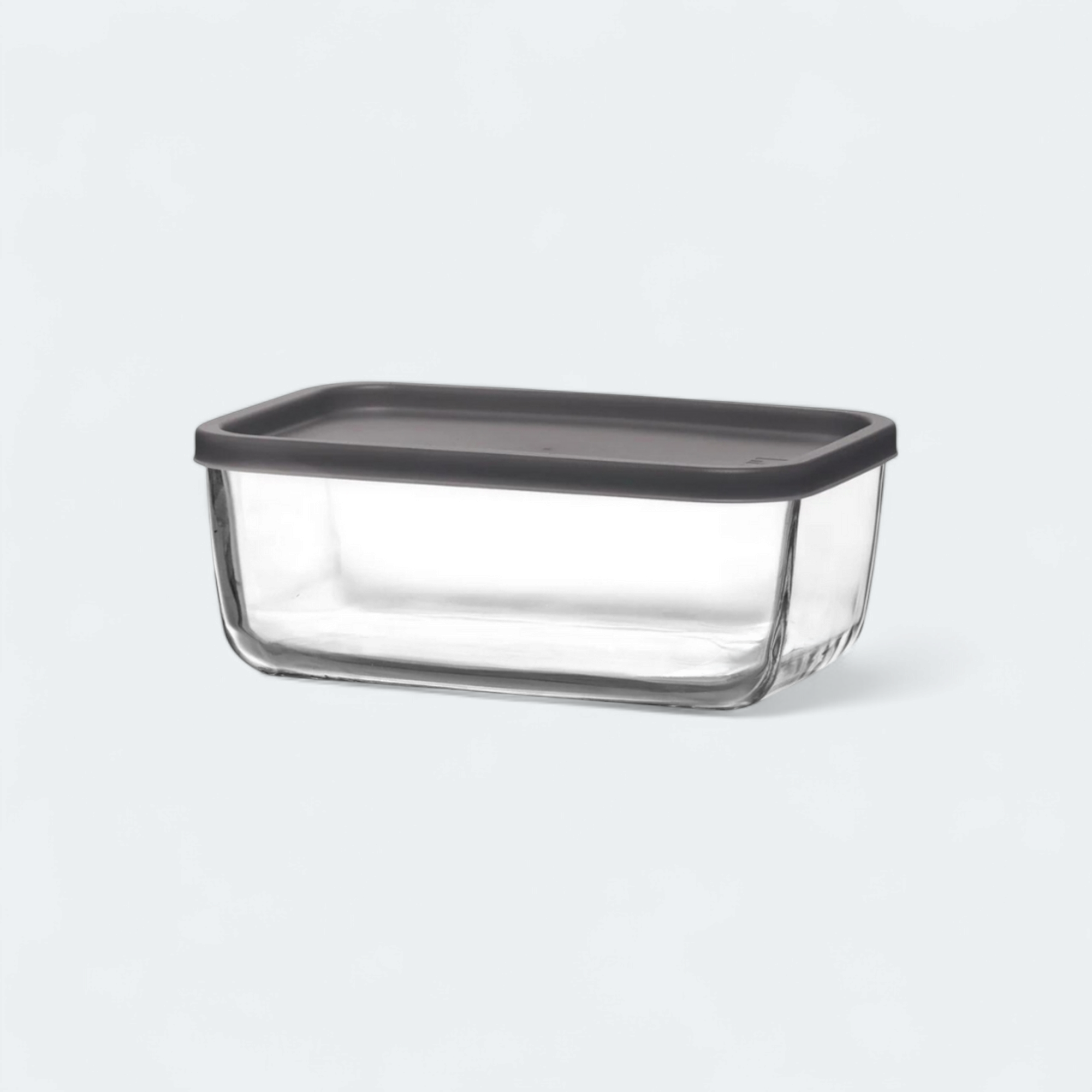 Glass Storage Bowl 1170ml with Grey Lid Rectangle SGN955