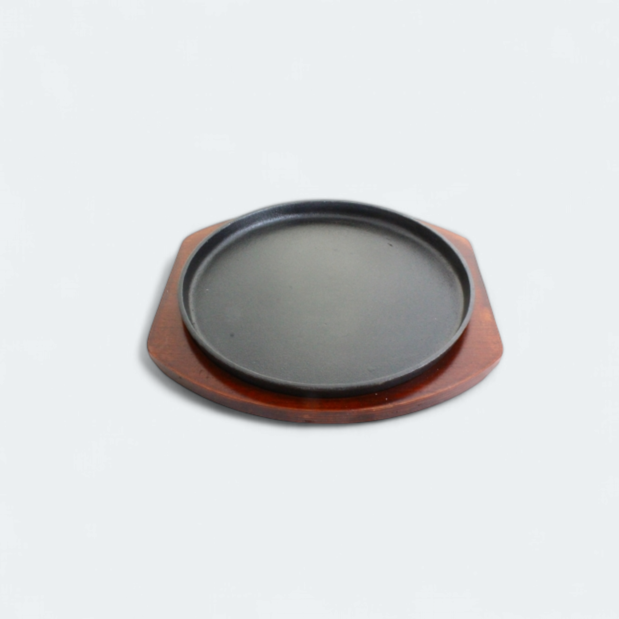 Cast Iron Metal Steak Plate Round with Wooden Undertray XHS061