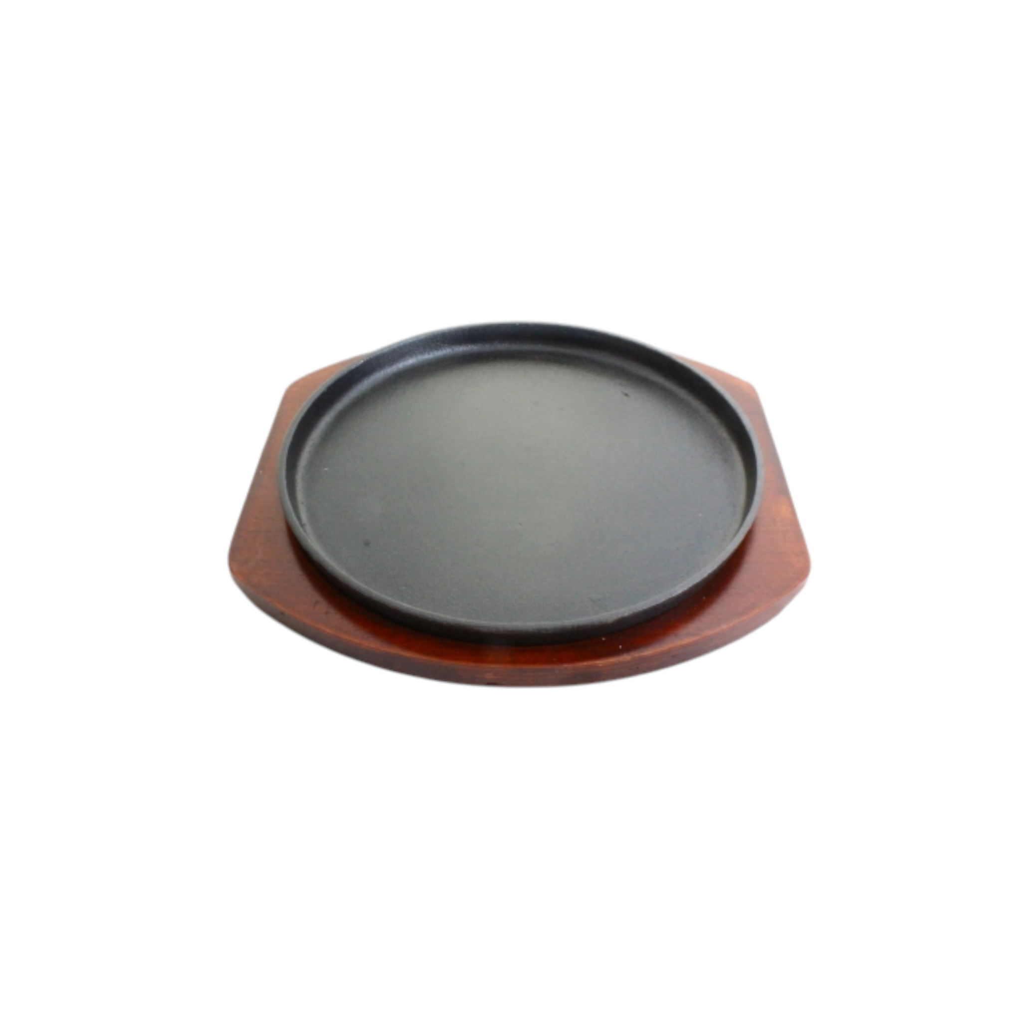 Cast Iron Metal Steak Plate Pan Round with Wooden Undertray XHS062