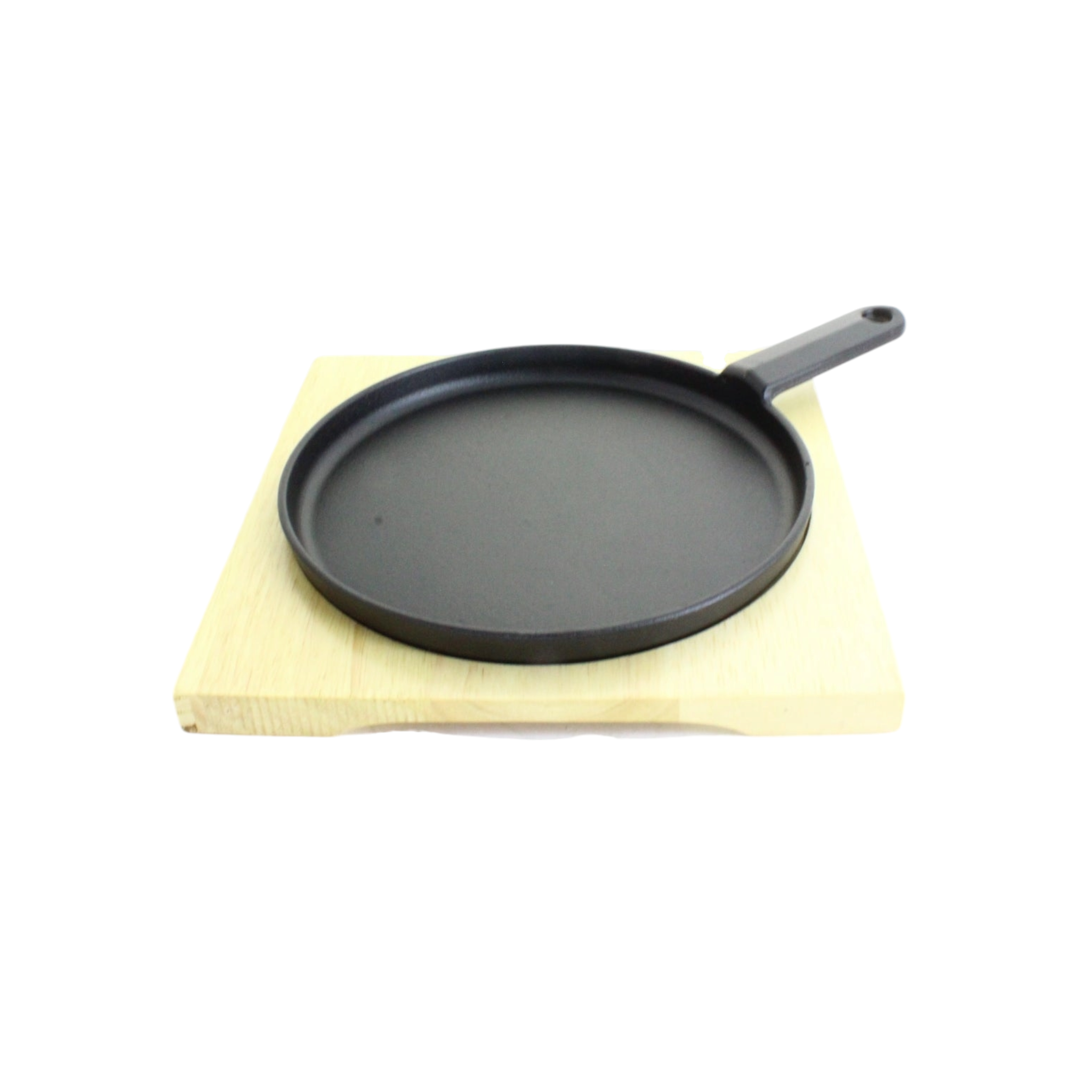 Cast Iron Metal Steak Plate Round with Handle & Wooden Undertray XHS058