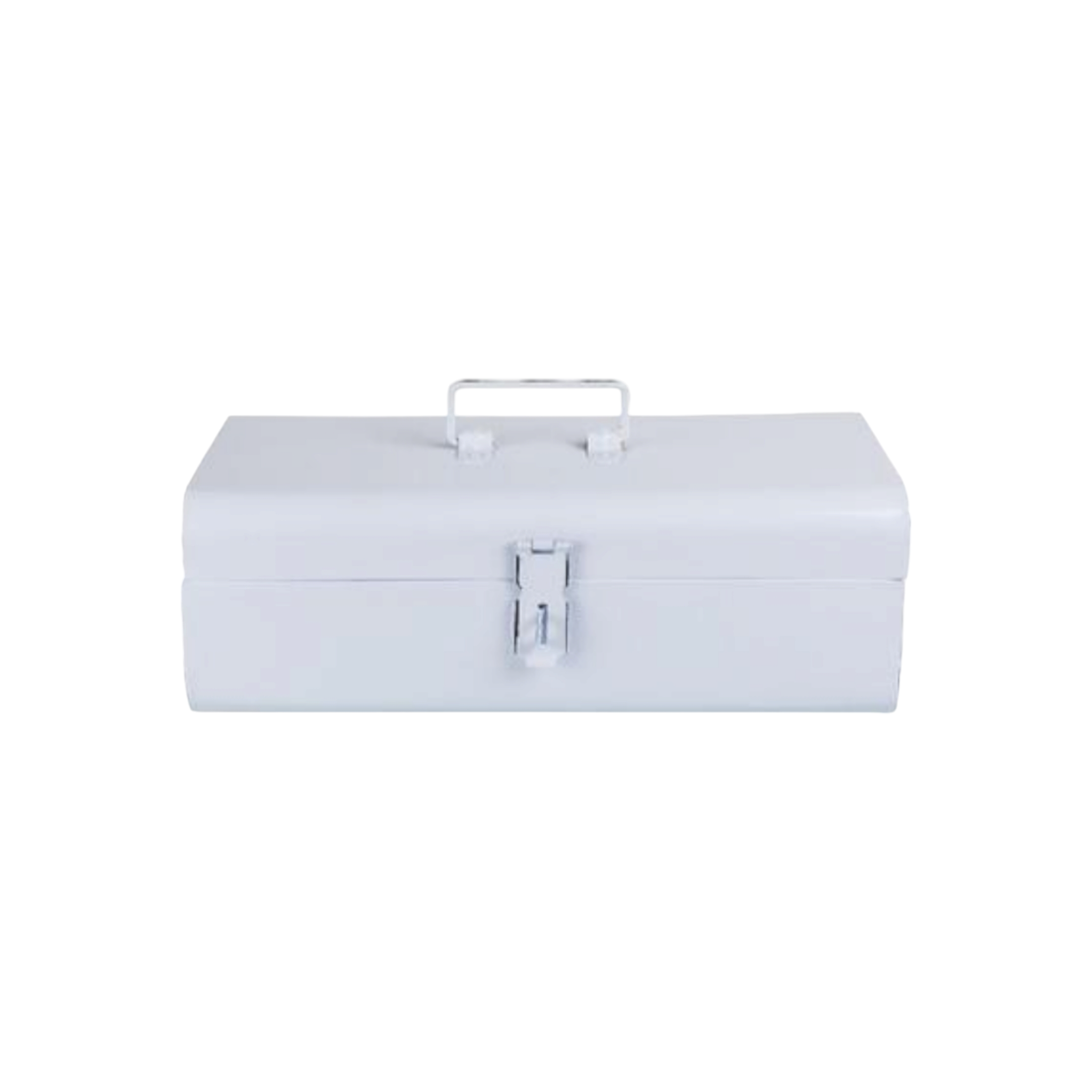 Vintage Enamel Tool Box White 36x12x15cm with Latch