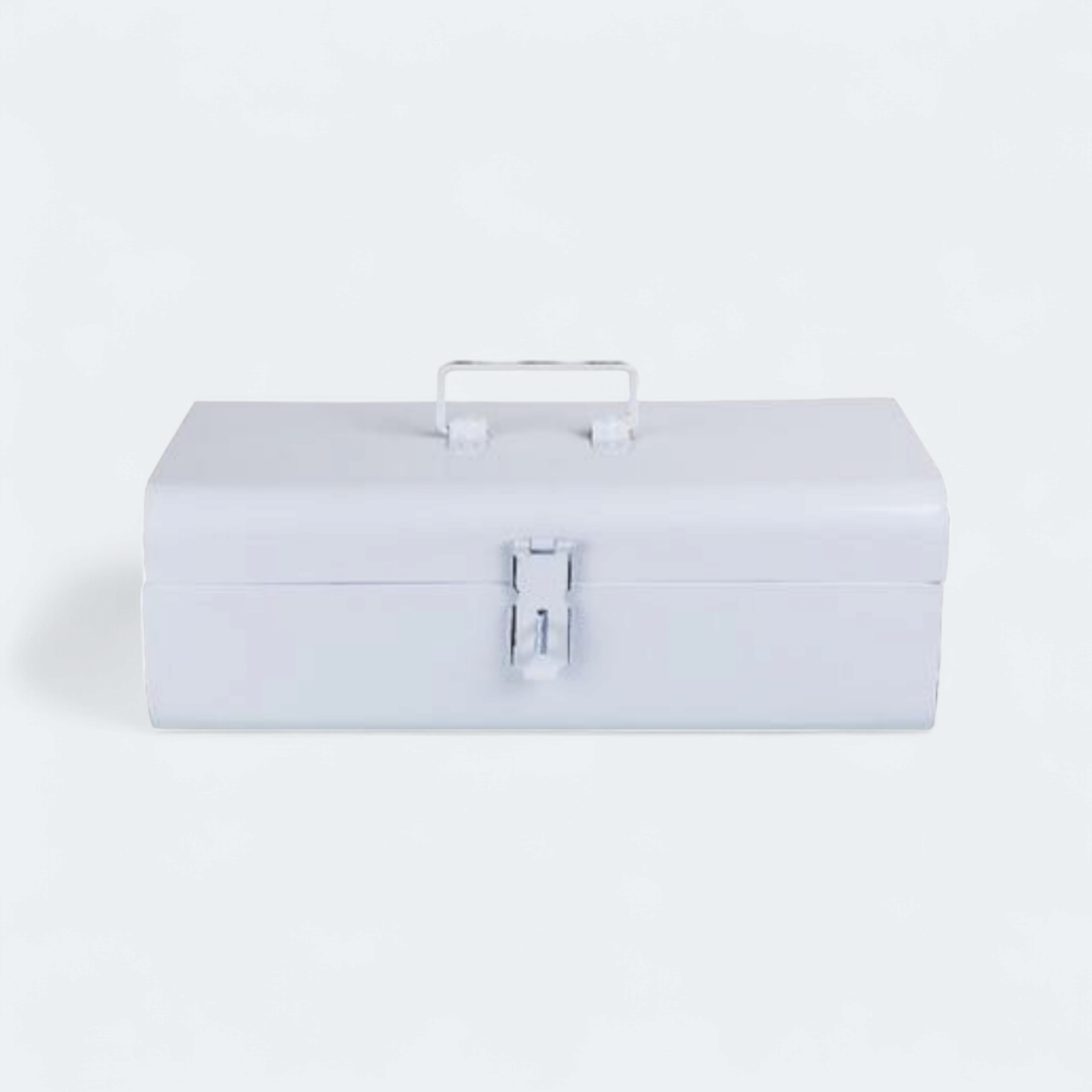 Vintage Enamel Tool Box White 36x12x15cm with Latch