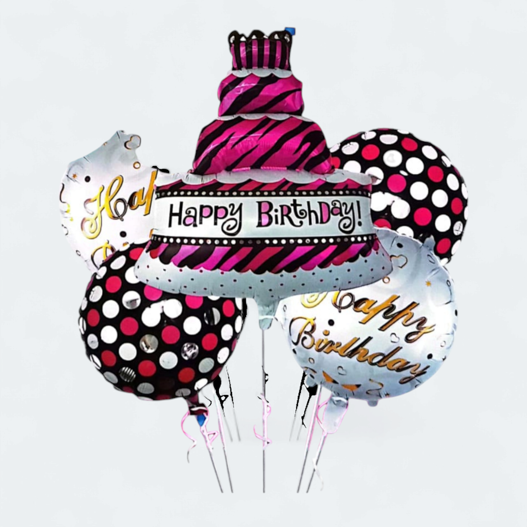 Happy Birthday Foil Balloons 5pc Bouquet Set Pink