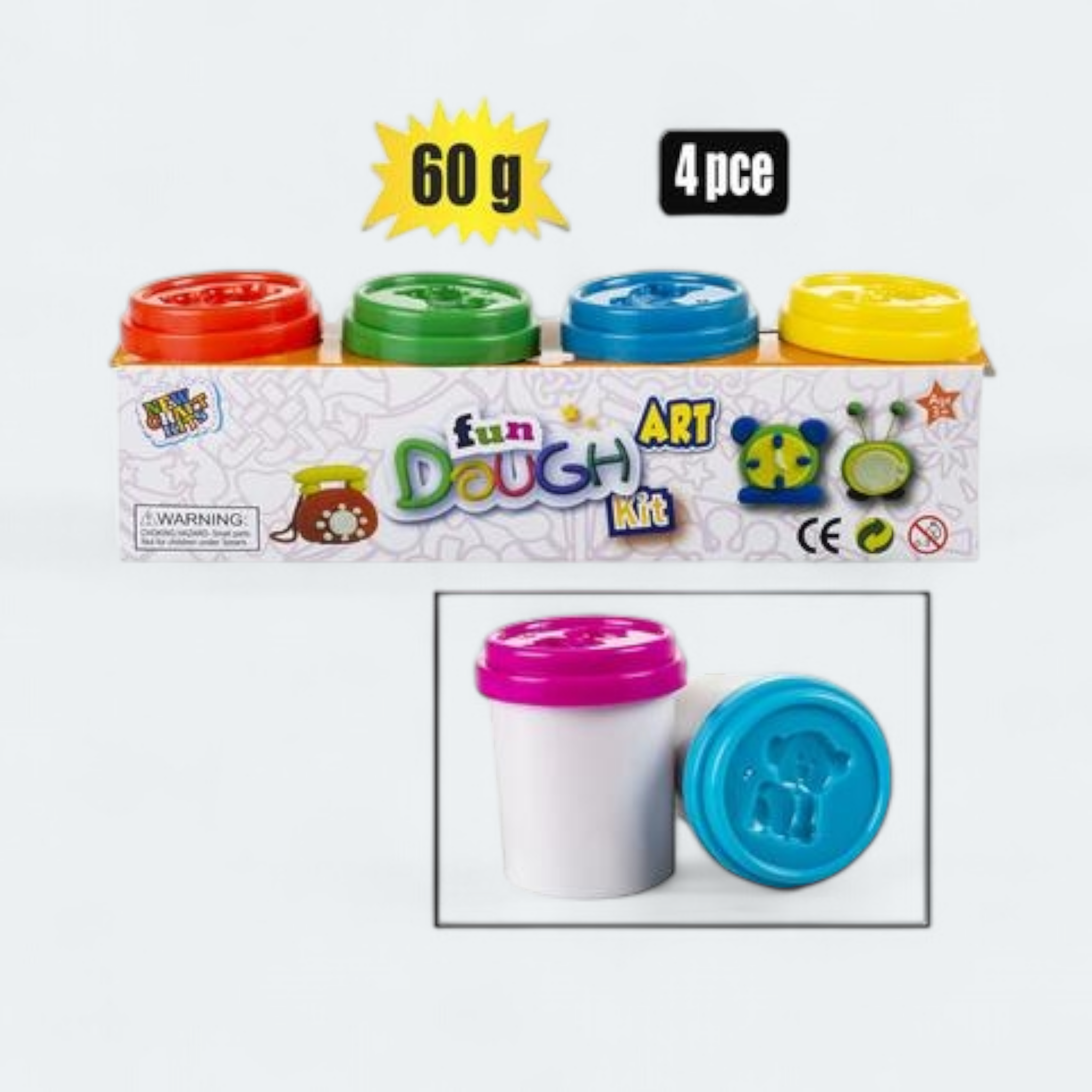 Edu Kids Play Dough 60g Tub 4-Colors Set